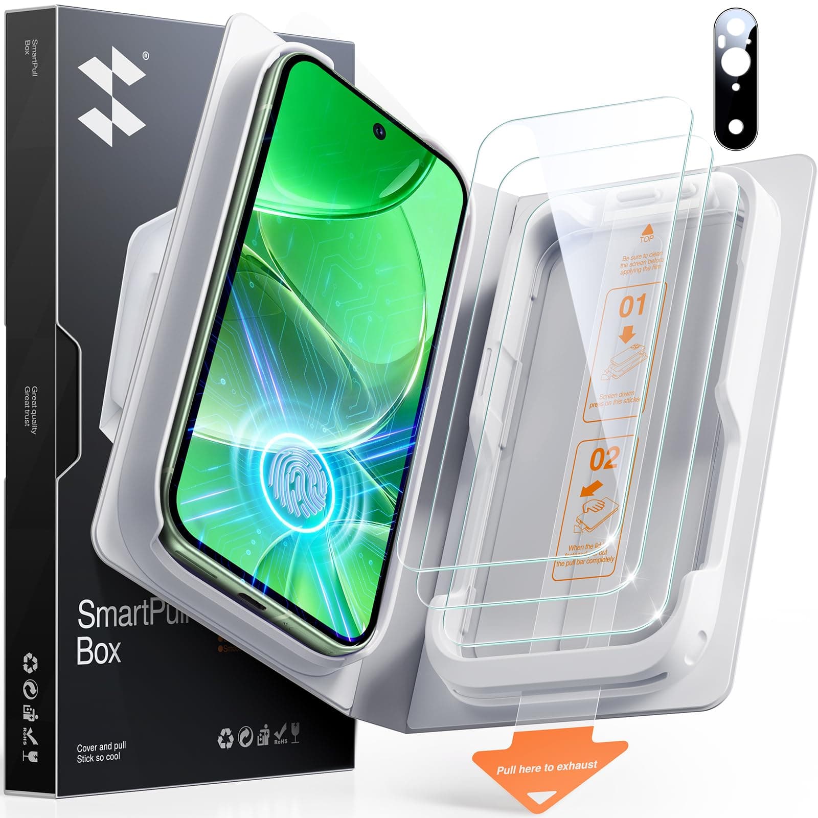 SMARTDEVIL Screen Protector for Google Pixel 9 (3 Pack) + Camera Lens Protector, HD Tempered Glass, Fingerprint Unlock Friendly, 9H Military-Grade Protection, Scratch & Drop Resistant