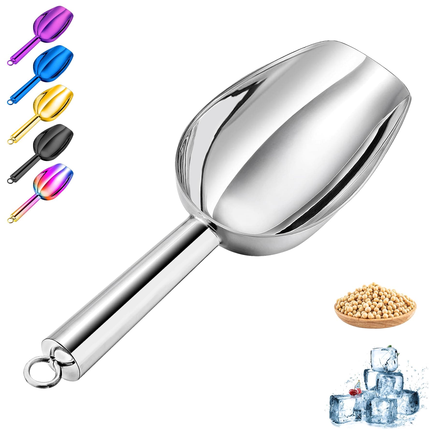 Haizsijin Metal Ice Scoop 6 Oz, Small Stainless Steel Ice scooper for Ice Maker Ice Bucket Kitchen Freezer Bar Party Wedding, Multipurpose for Popcorn Scoop,Flour Scoop,Dog Food Scoop (3oz-silver)