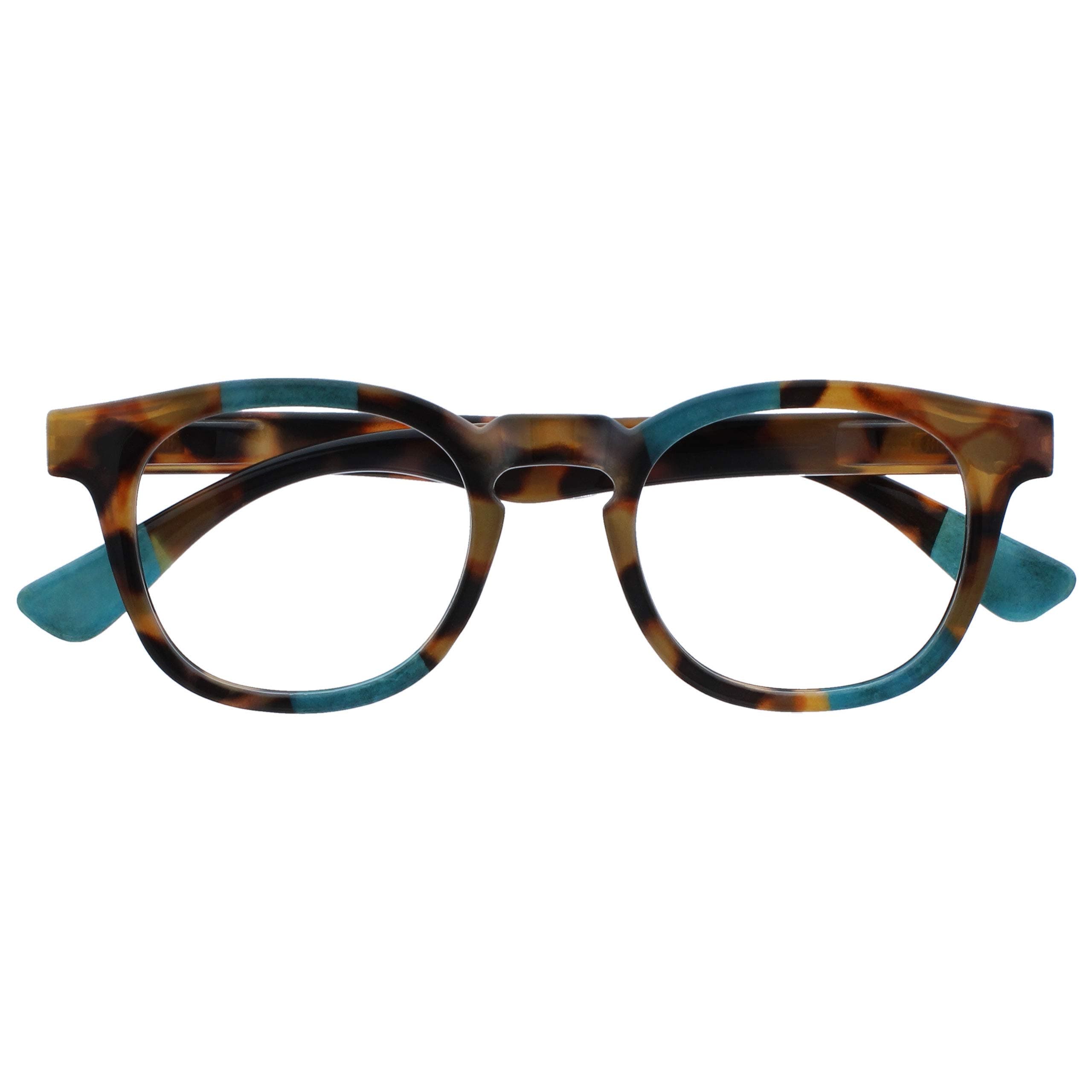 AVA Reading glasses for Women Men,Scratch Resistant Round frame with Spring Hinges, Brown Tortoiseshell with a Touch of Turquoise +1.5 (Pack of 1)