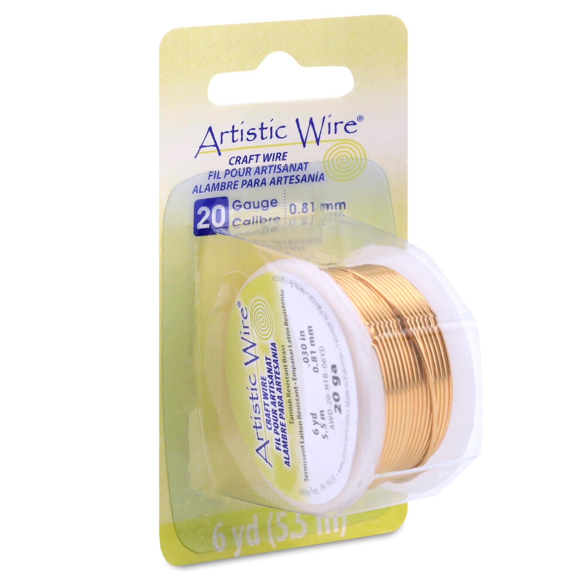 Artistic Wire 20 Gauge Tarnish Resistant Brass Craft Jewelry Wrapping Wire, Gold Color, 6 yd