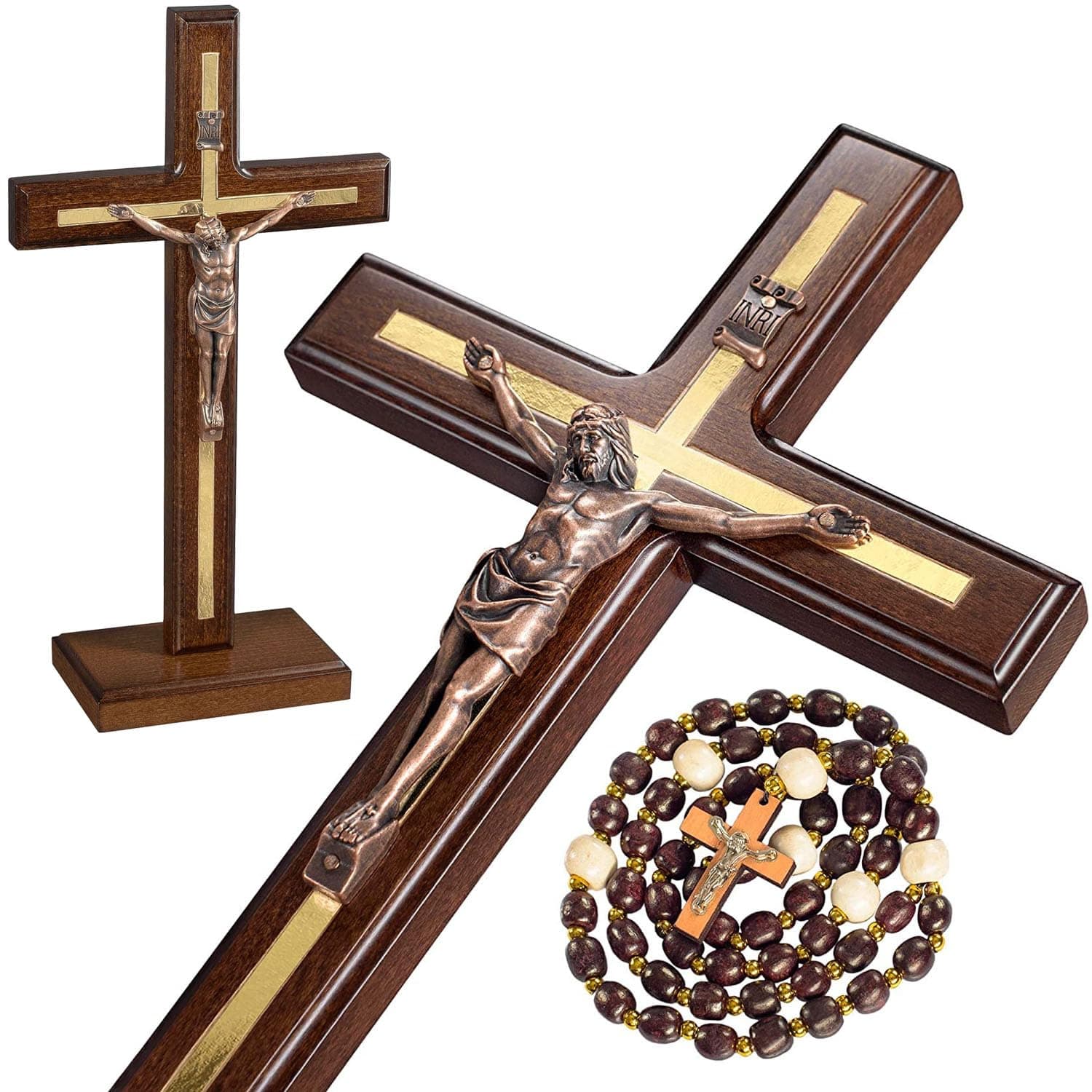 Asterom Handmade Crucifix - Table Wood Cross with Detachable Stand - Unique Standing Catholic Crucifix