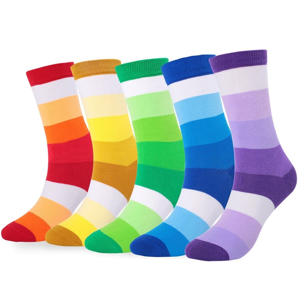 ELFJOY2 Pairs Men's Colorful Stripe Dress Sock Funny Fashion Cotton High Crew Socks