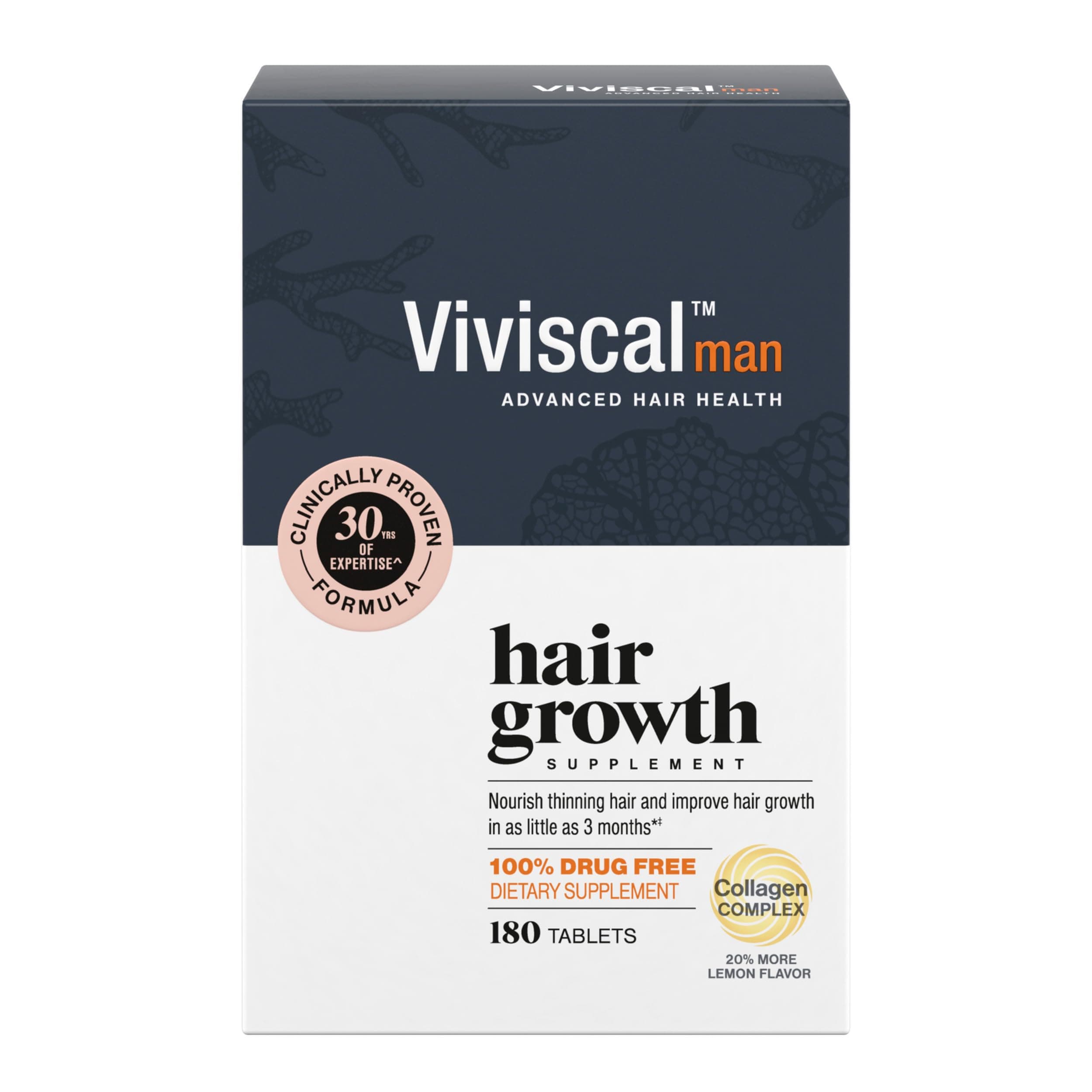 Viviscal Men's Hair Growth Supplements for Thicker Fuller Hair, Clinically Proven Collagen Complex, 180 Tablets 3 Month Supply