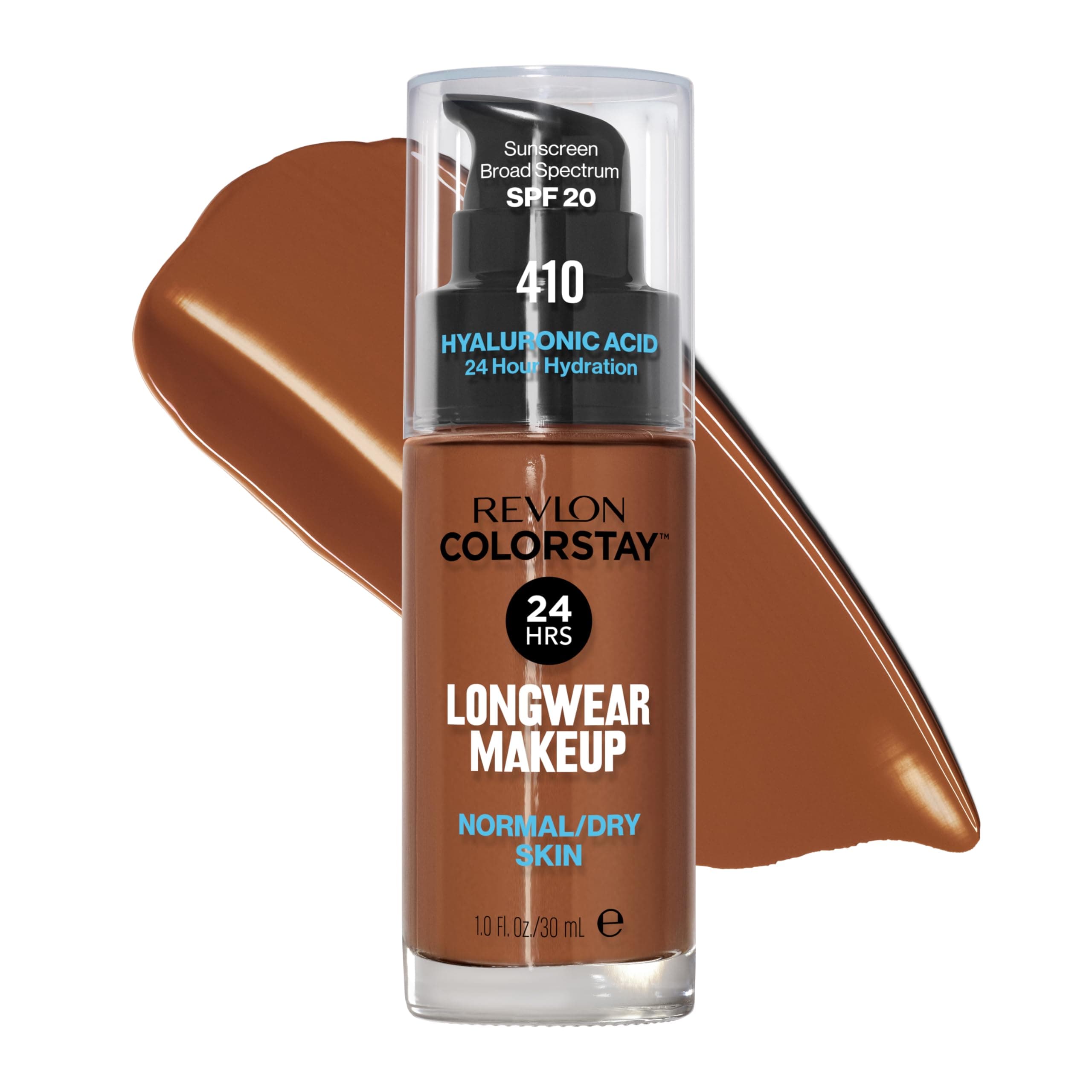Liquid Foundation, ColorStay Face Makeup for Normal & Dry Skin, SPF 20, Longwear Medium-Full Coverage with Natural Finish, 410 Cappuccino, 1 fl oz