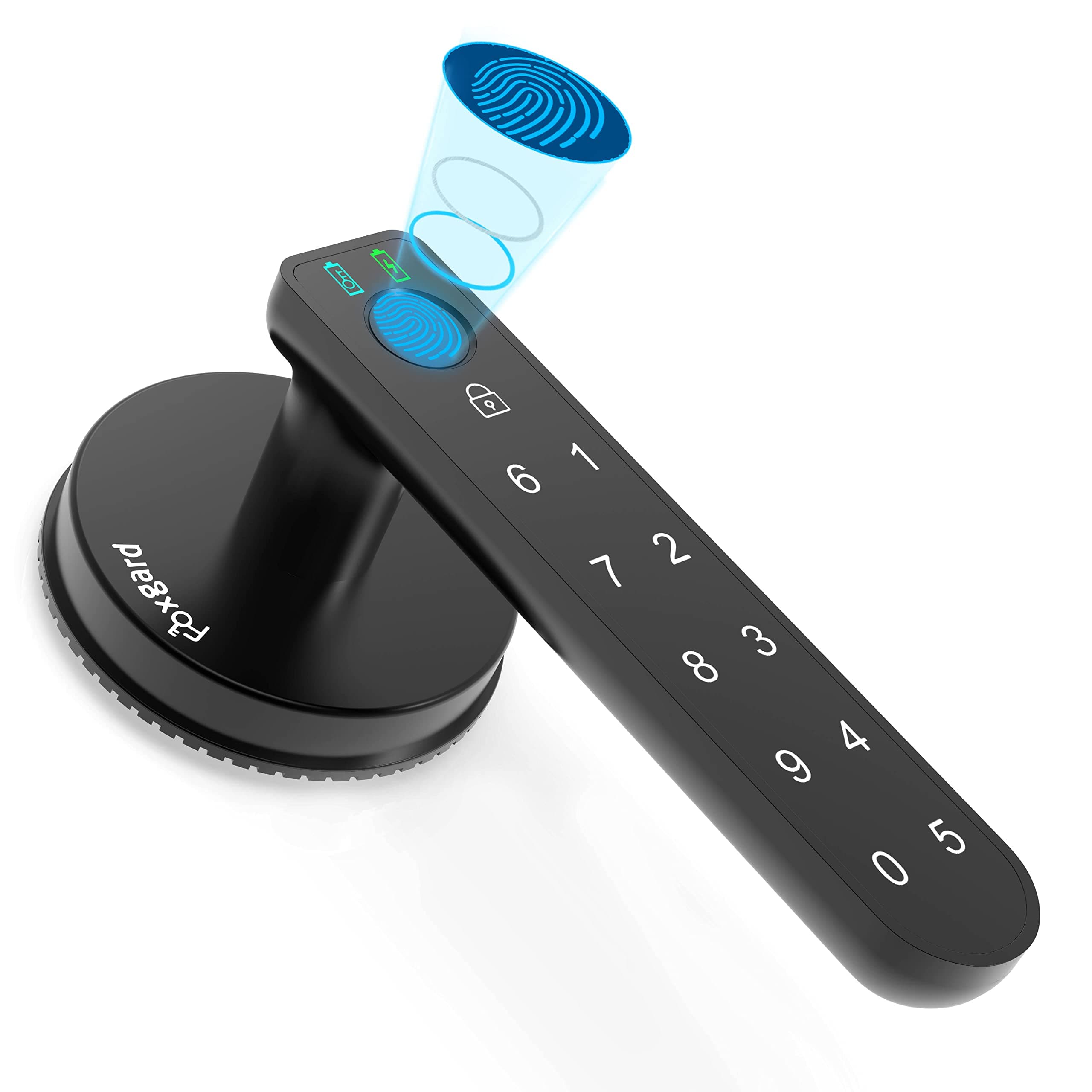 Fingerprint Door Lock, Foxgard Biometric Keyless Entry Lock with Keypad, Smart Knob 100 Fingerprints, 50 Codes, Auto Mode for Home, Bedroom, Office, Hotel(Black), 6.5X2.83X2.48 inches (FC-02)