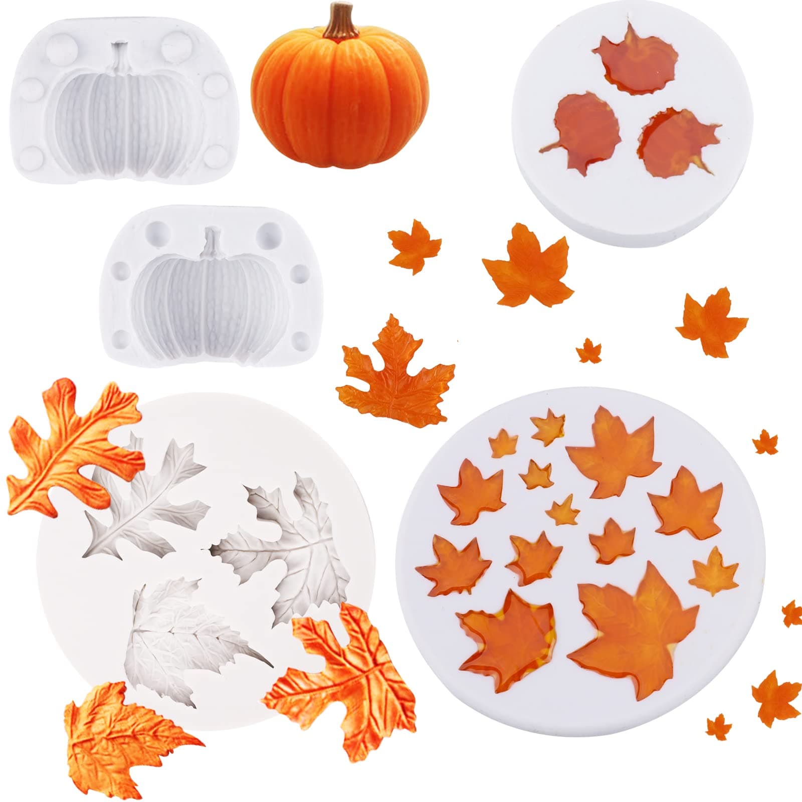 Maple Leaf Mold, Silicone Pumpkin Maple Leaves Mold Fall Fondant Molds for Fall Harvest Thanksgiving Halloween Cake Decorations Mold Sugarcraft Chocolate Candy Clay Tools