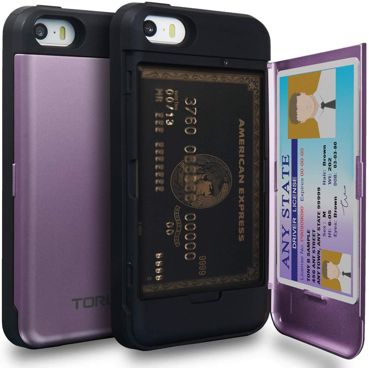 TORU CX PRO Case for iPhone SE 2016 / 5S / 5, with Card Holder | Slim Protective Shockproof Heavy Duty Cover with Hidden Credit Cards Wallet Flip Slot Compartment Kickstand | Include Mirror - Purple