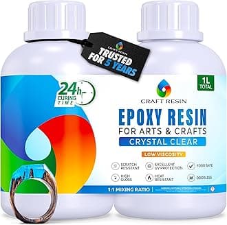 1L Crystal Clear Epoxy Resin Kit - Food Safe & UV Resistant for DIY Art, Wood, Jewellery Making, Coasters, Mould Casting Resin Epoxy - Low Viscosity, Self Leveling for Beginners & Pros
