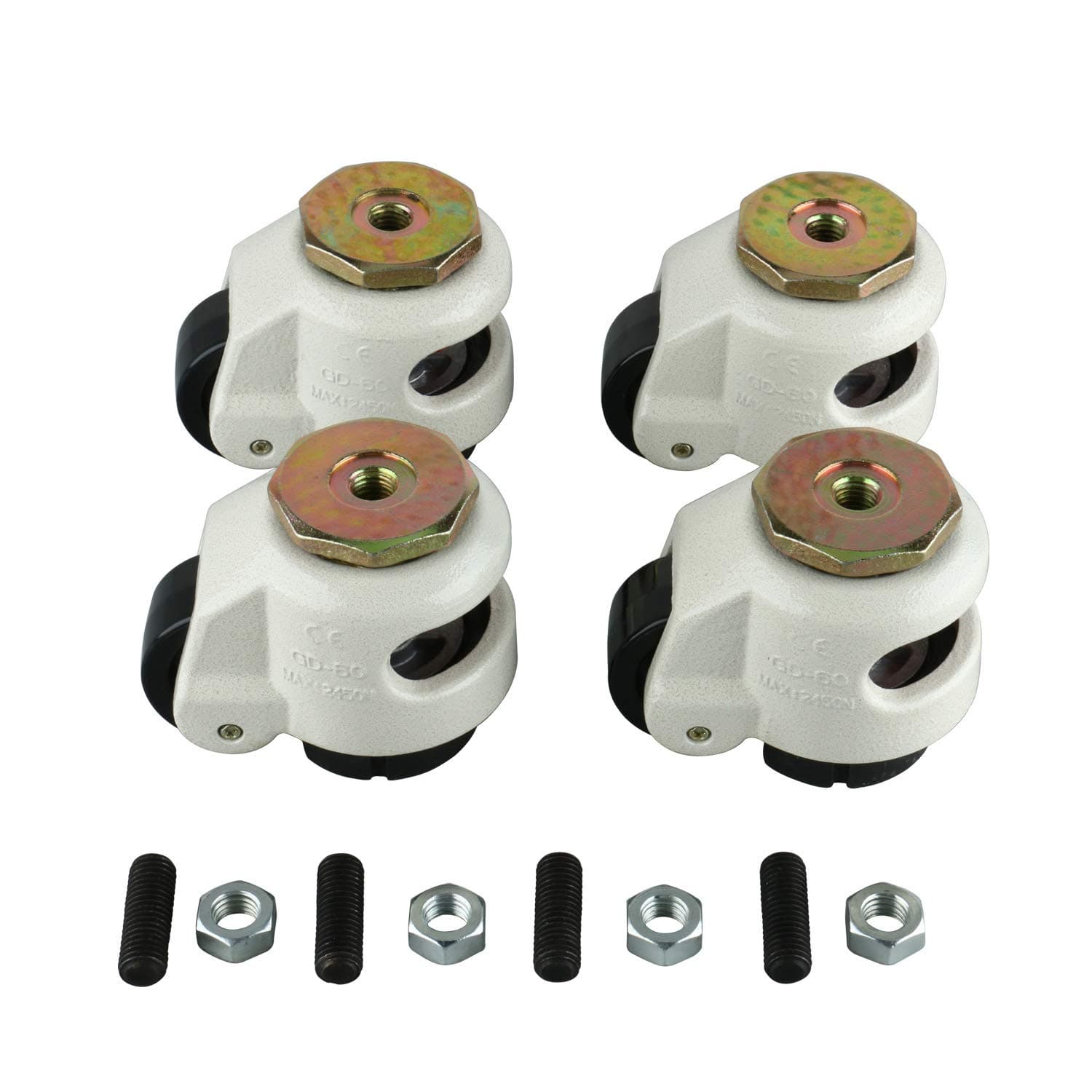 Homend4 Pack Leveling Casters GD-60S Stem Mounted Leveling Caster 551lbs/Per Leveling Caster Wheels Nylon Wheel and NBR Pad (Stem Mounted 551lbs/Per)