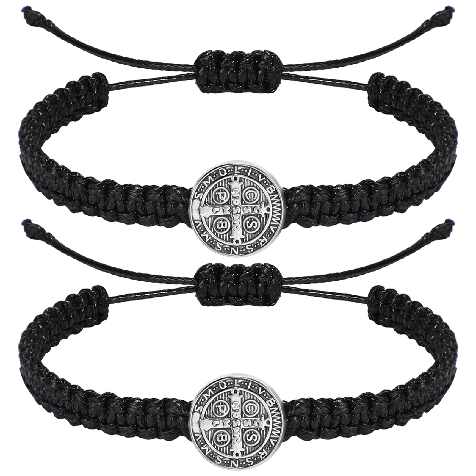 2 Pcs Catholic Bracelet Saint Benedict Medal Bracelet Adjustable String Bracelets Religious Gifts for Men Women Gifts