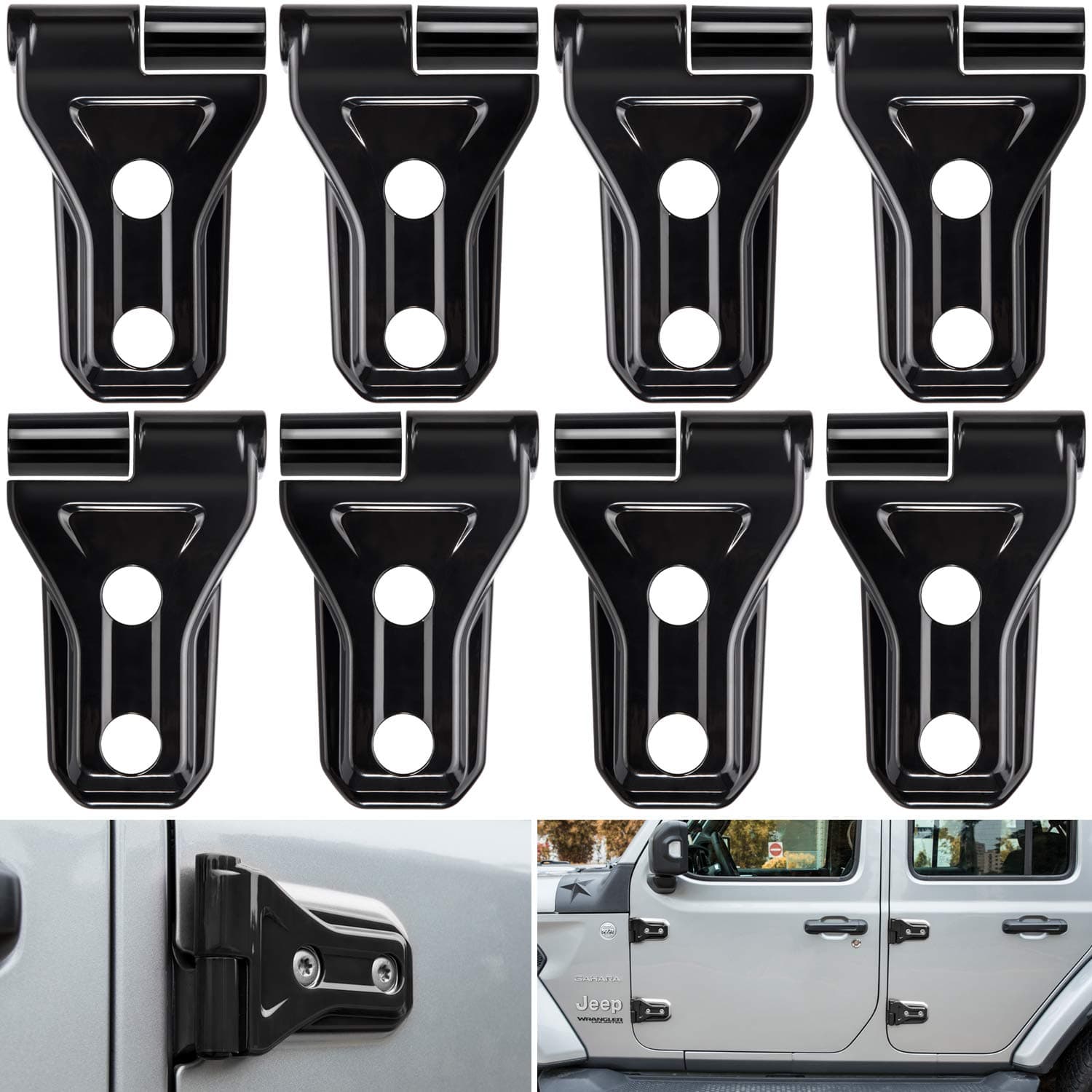 Unique Black Plastic Door Hinge Cover Trim for 2018-2025 Jeep Wrangler JL JLU & 2020-2025 Gladiator JT (8PCS)