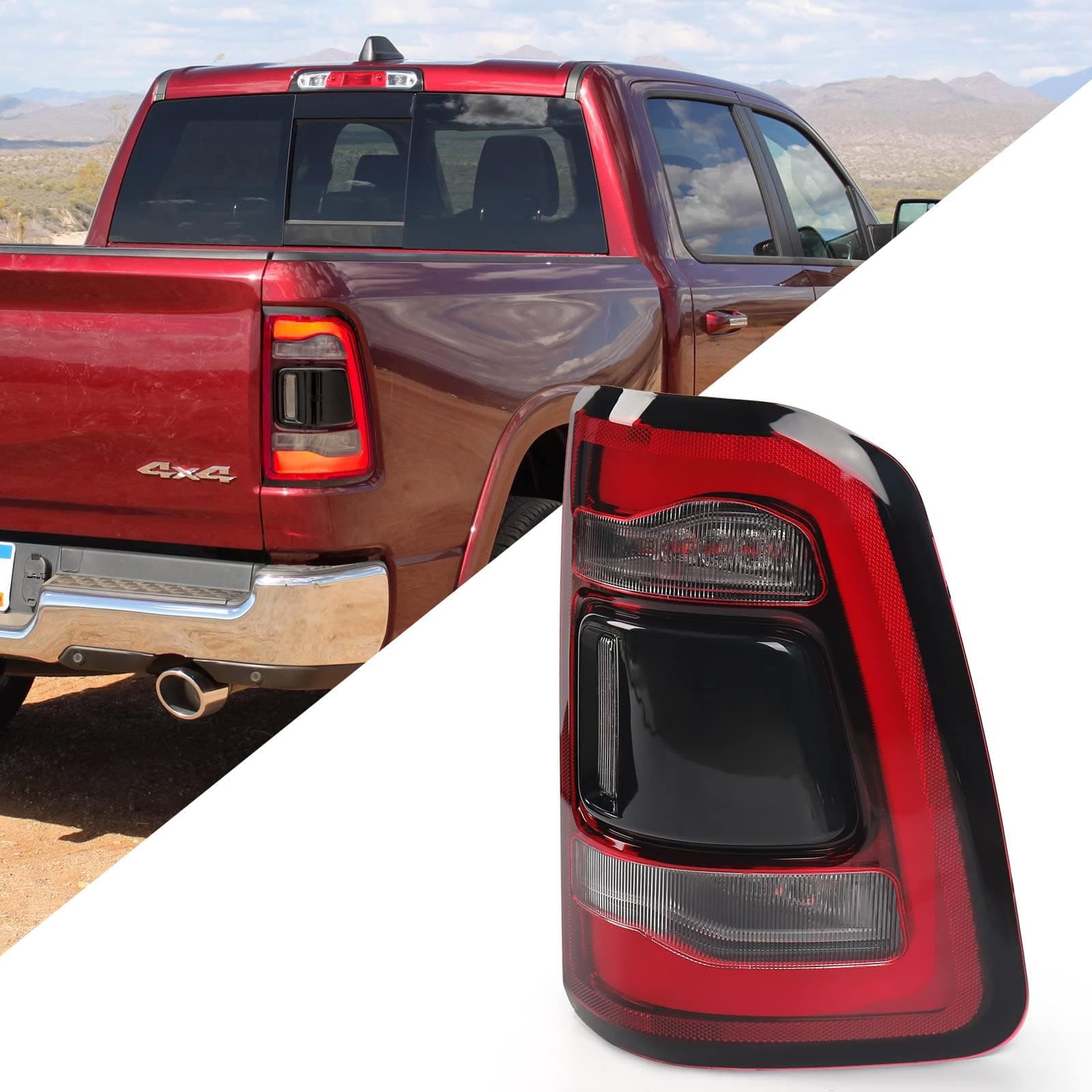 FIONE: For Dodge Ram 1500 Tail Light Assembly Without Blind Spot 2019-2022 LED Type & Red Lens Chrome Interior Right Passenger Side Rear Light 55112992AC 55112992AD 55112992AB CH2801216