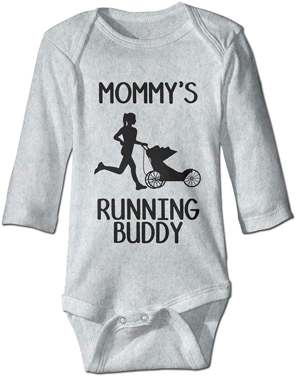 Mommy's Running Buddy Funny Romper Baby Girls Onesie Jumpsuit Gray, 12-18 Months