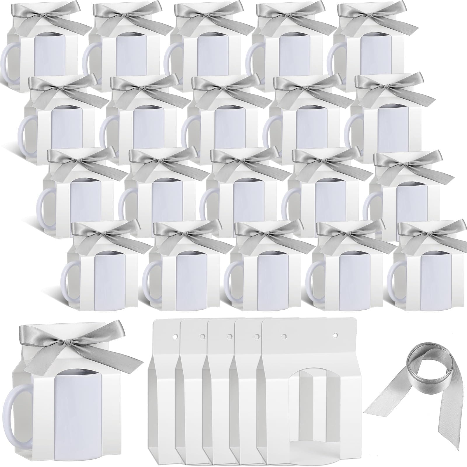 Kosiz 36 Pcs Mug Boxes Sublimation Coffee Mugs Gift Bags with Window Packaging Storage Box for Shipping Selling Mother's Day Graduation Gift Packaging Wrapping(for 11oz Mug,White, Silver)