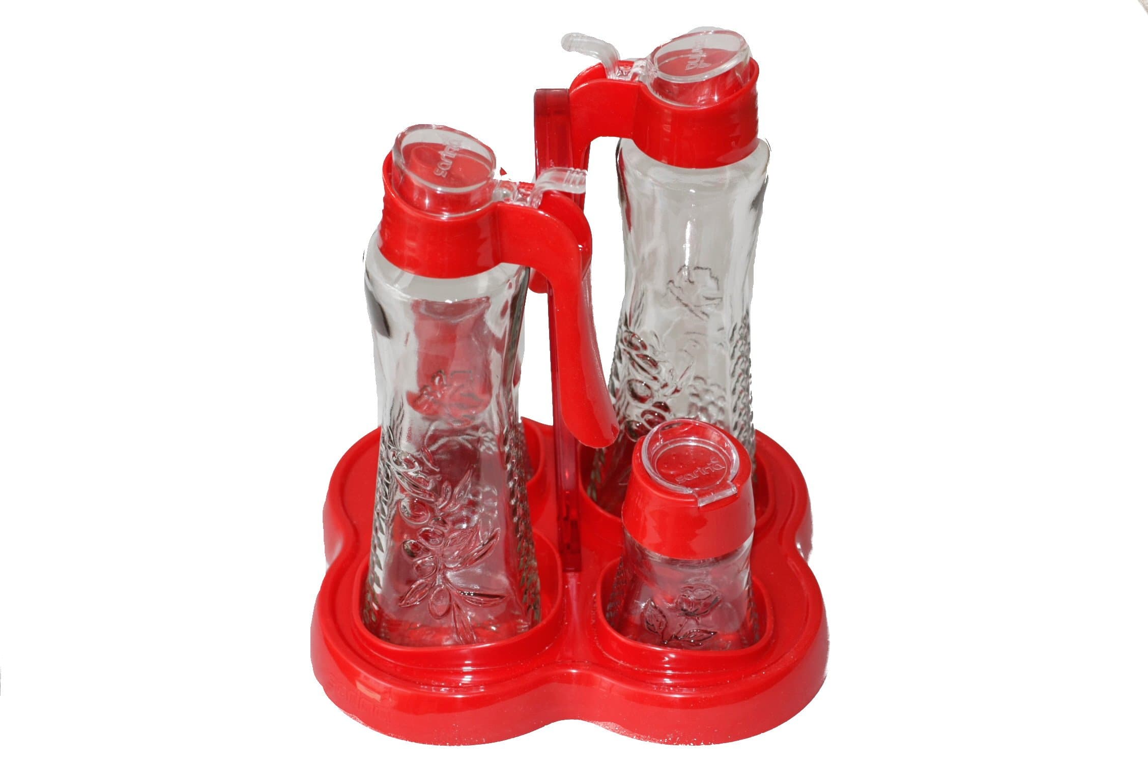 Vinegar and oil dispenser 5pcs. Set salt and pepper red