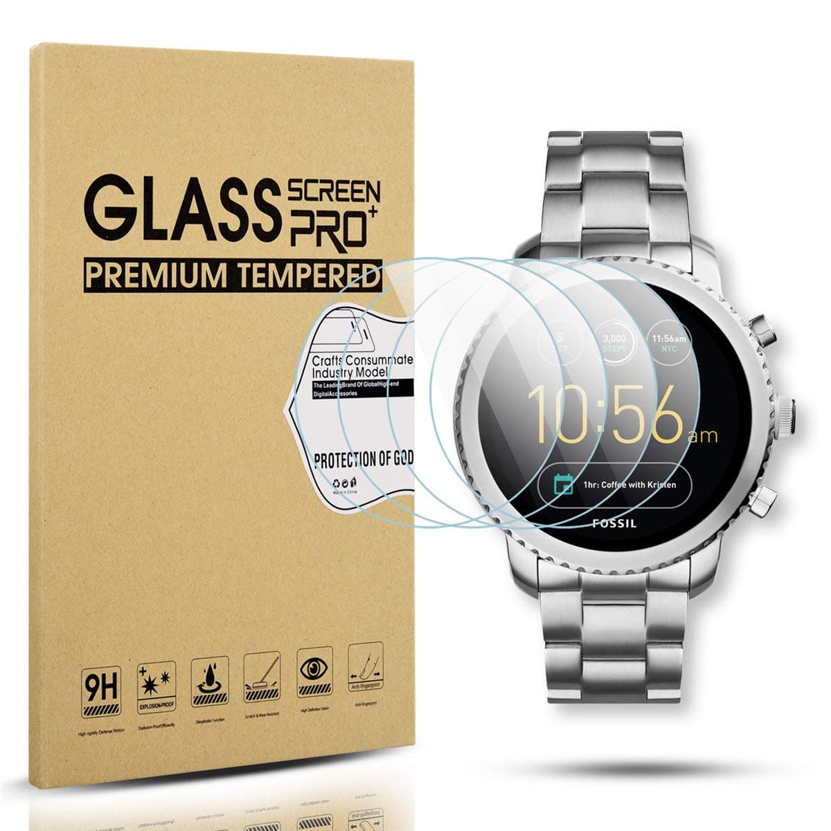 Diruite 4-Pack for Fossil Q Explorist Gen 3 Smart Watch Screen Protector, 2.5D 9H Hardness Ultra-Thin Tempered Glass Screen Protective Film [Anti-Scratch]