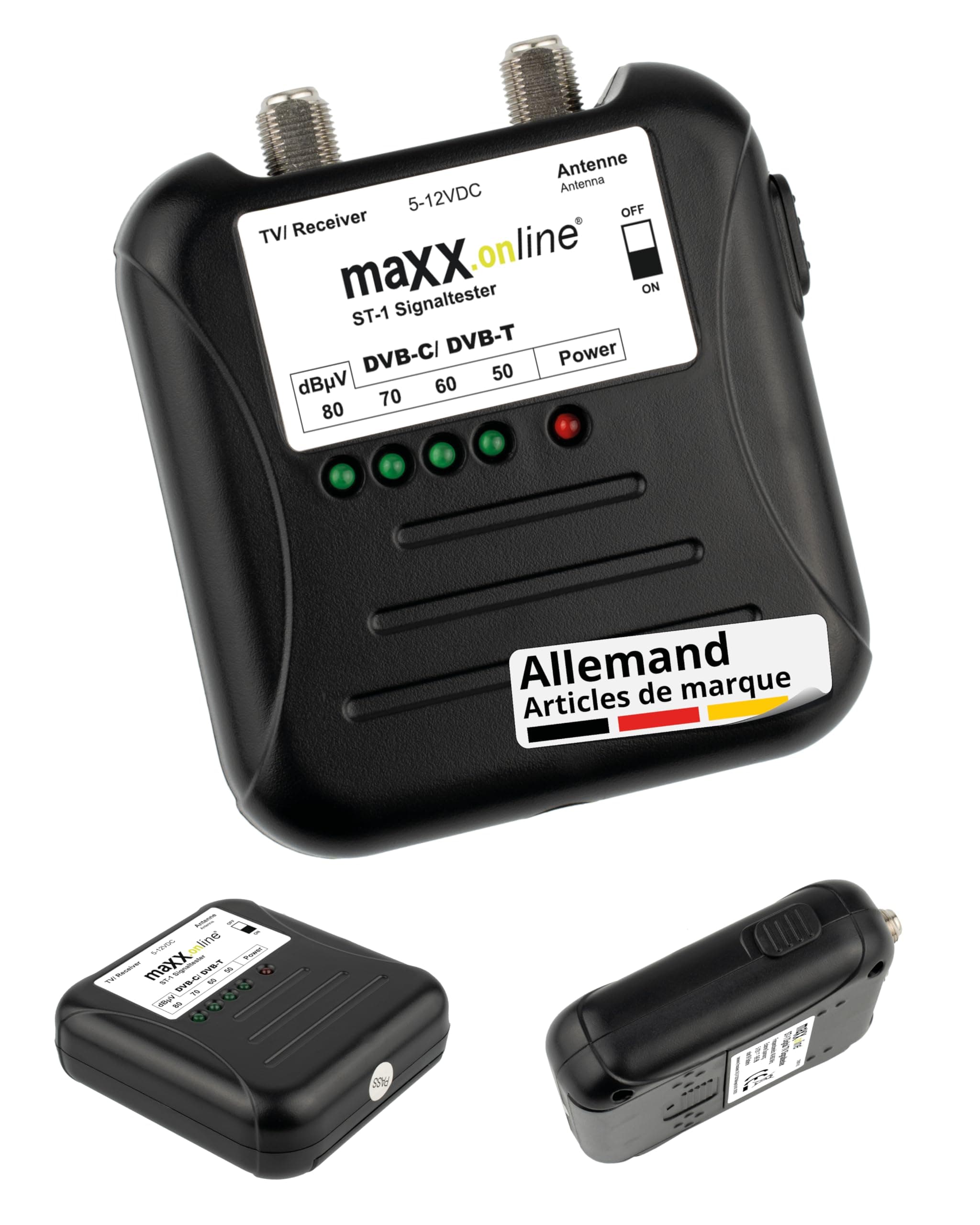 maxx.onLine Signal Tester (ST-1) for Cable TV DVB-C/DVB-T, 40-862 MHz, Battery Powered