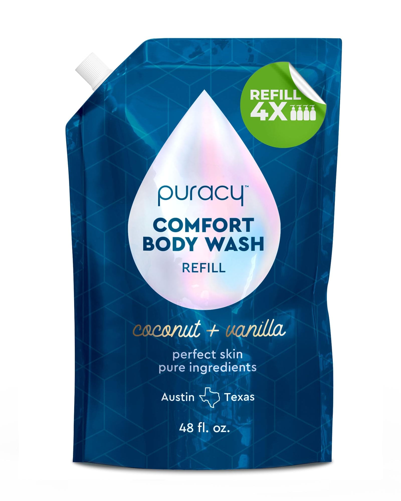Body Wash - Natural Body Wash for Women, Men, Kids - Pure Plant Ingredients, Moisturizing Shower Gel, Body Soap for Dry Sensitive Skin, Gently Scented (Coconut Vanilla, 48 oz/1420 ml Refill)