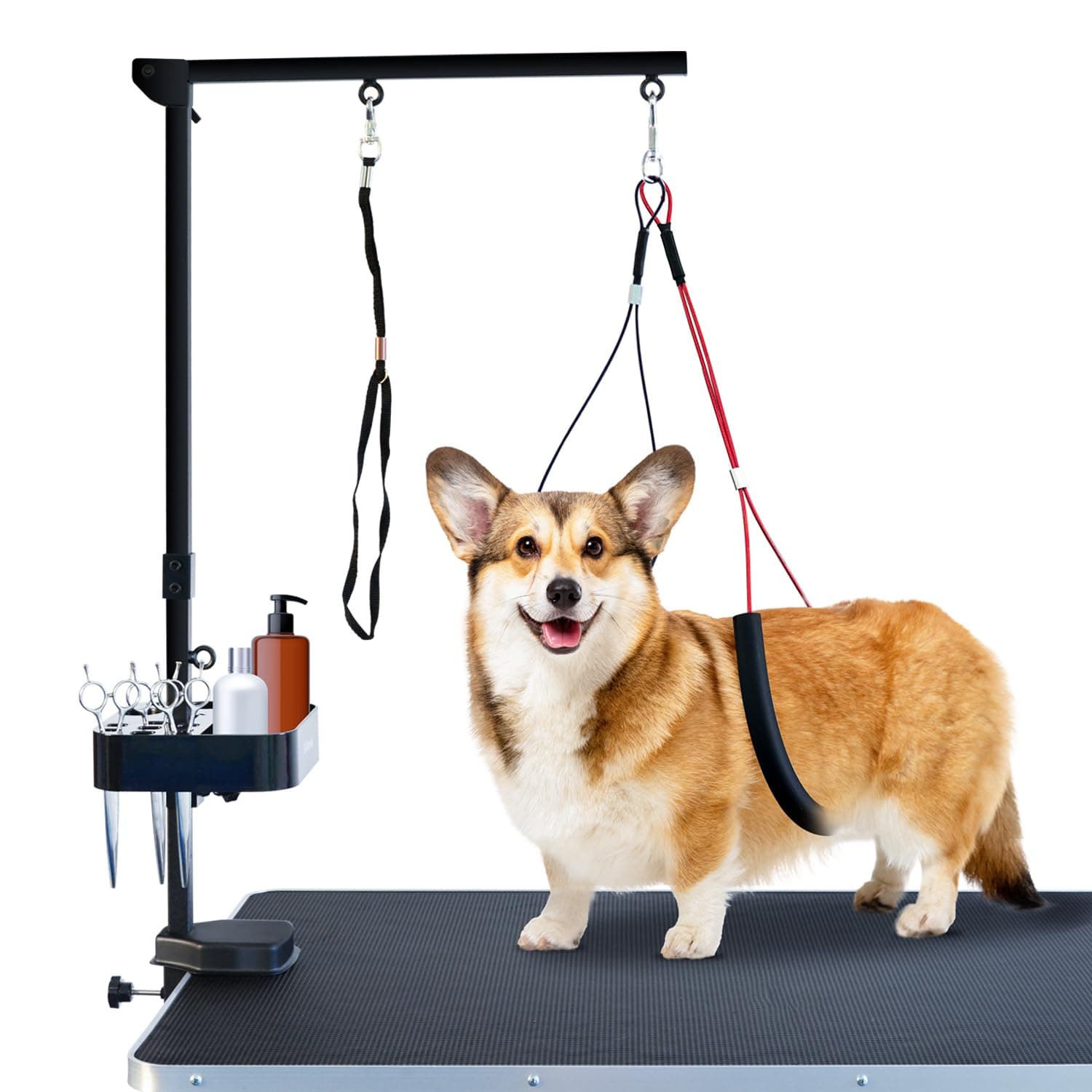 Foldable Pet Grooming arm with clamp for Large and Small Dogs - 35 inch Height Adjustable and Free Two No Sit Haunch Holder by Gravitis Pet Supplies (Black)