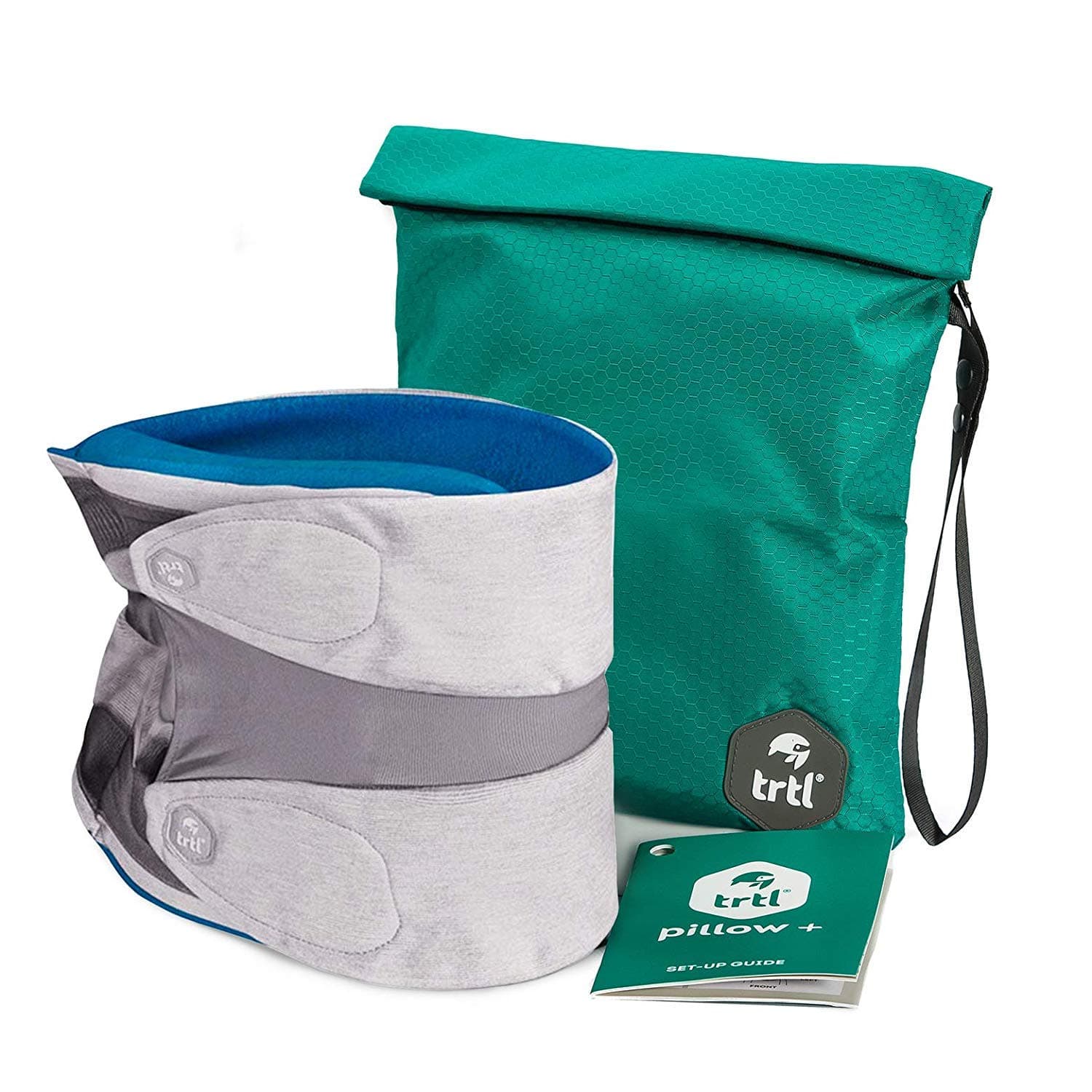 trtl Pillow Plus, Travel Pillow - Fully Adjustable Neck Pillow for Airplane Travel, Car, Bus and Rail. (Blue) Includes Water Proof Carry Bag and Setup Guide. Trtl Travel Accessories