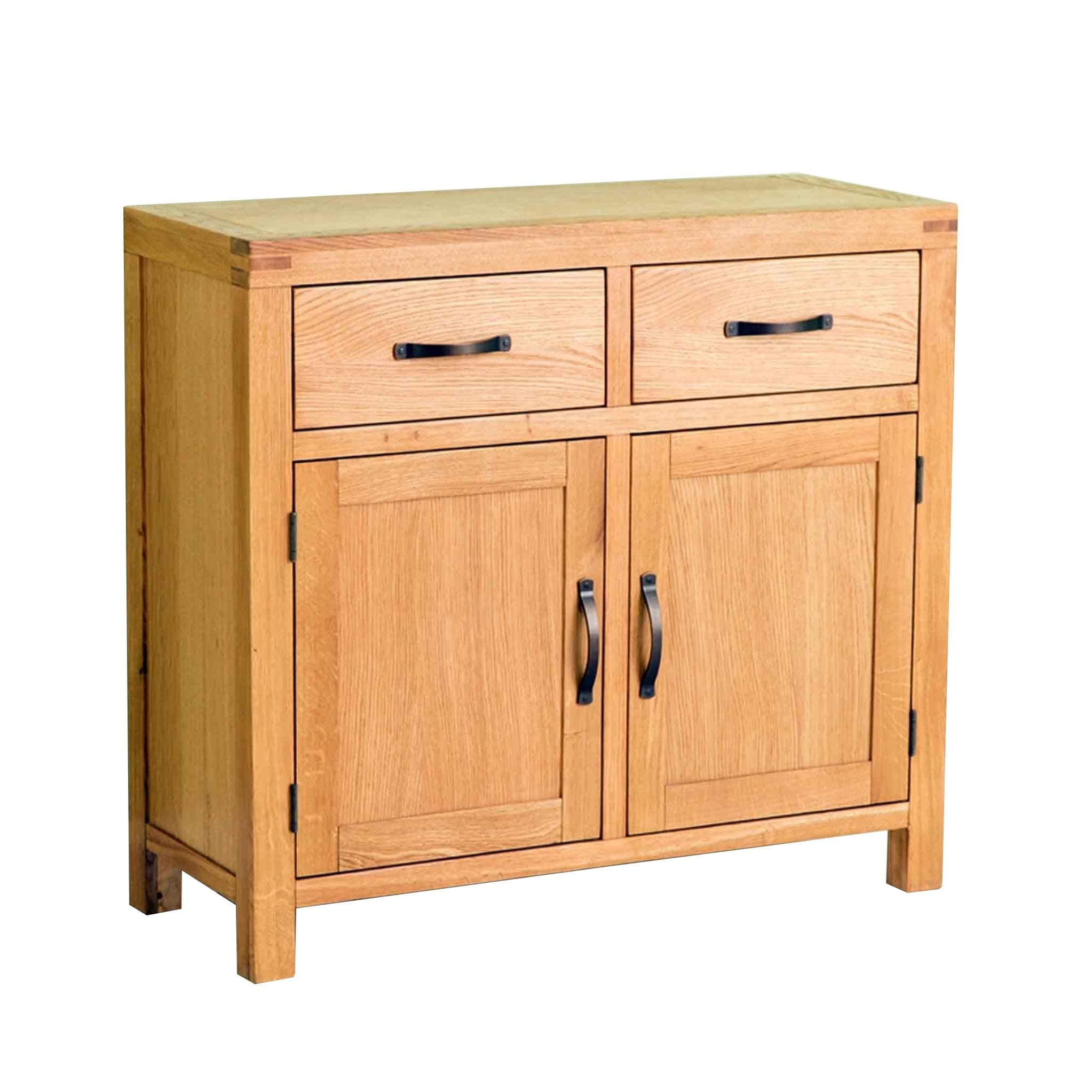 RoselandFurniture Abbey Waxed Oak Small Sideboard Cabinet | Rustic Modern 2 Door 2 Drawer Storage Cupboard for Dining Room, Hallway or Living Room, Fully Assembled