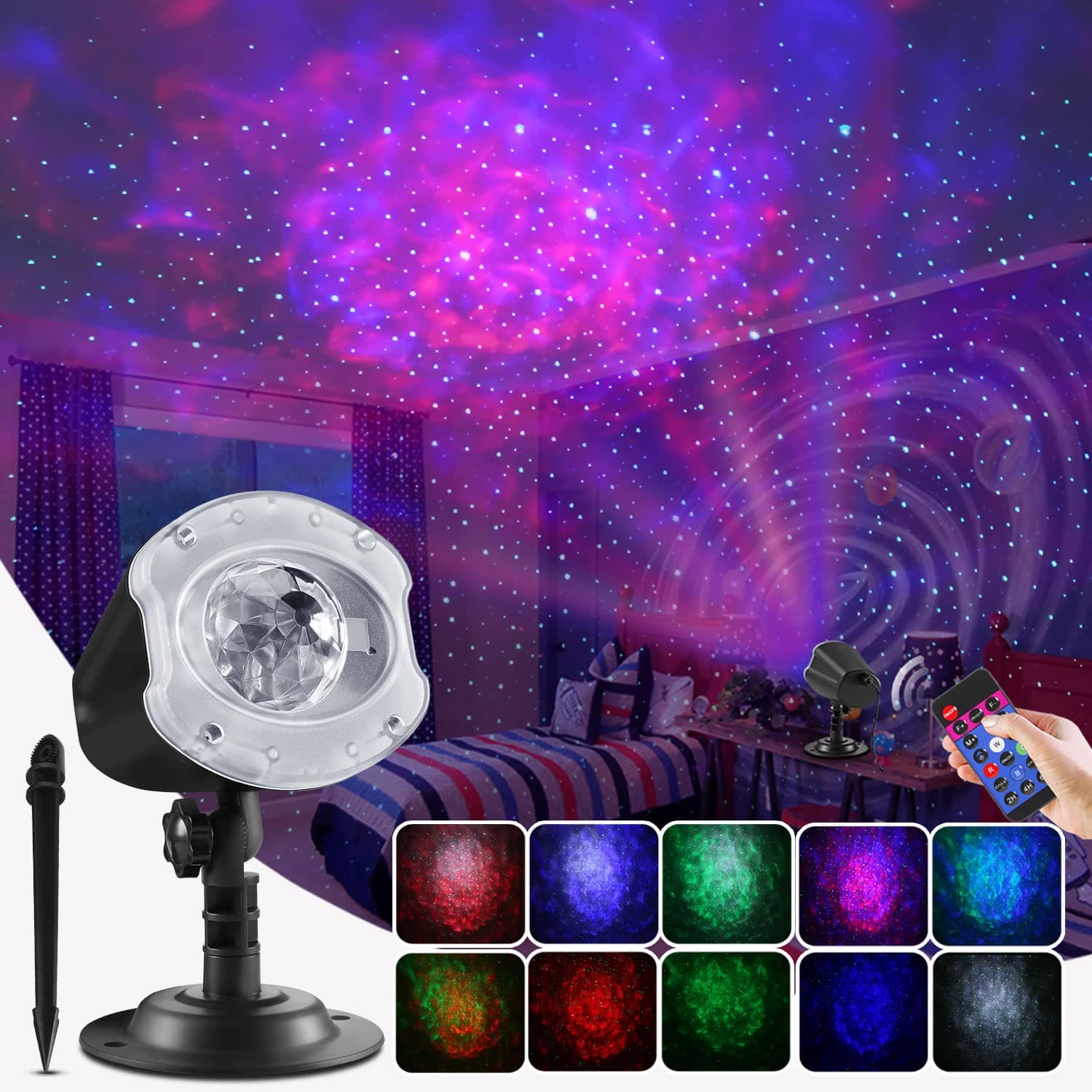 ECOWHO Christmas Laser Light Projector Outdoor, 10 Colors Changing 2 in 1 Galaxy Projector Lights Outdoor Ocean Wave LED Night Light Projector with Remote RGBW Waterproof Landscape Lights for Bedroom