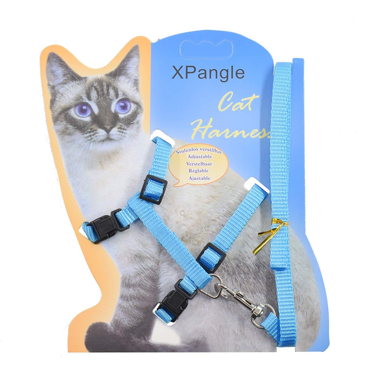 XPangle Adjustable Nylon Cat Harness and Leash Halter Safety Rope Leads (Light Blue),Escape Proof
