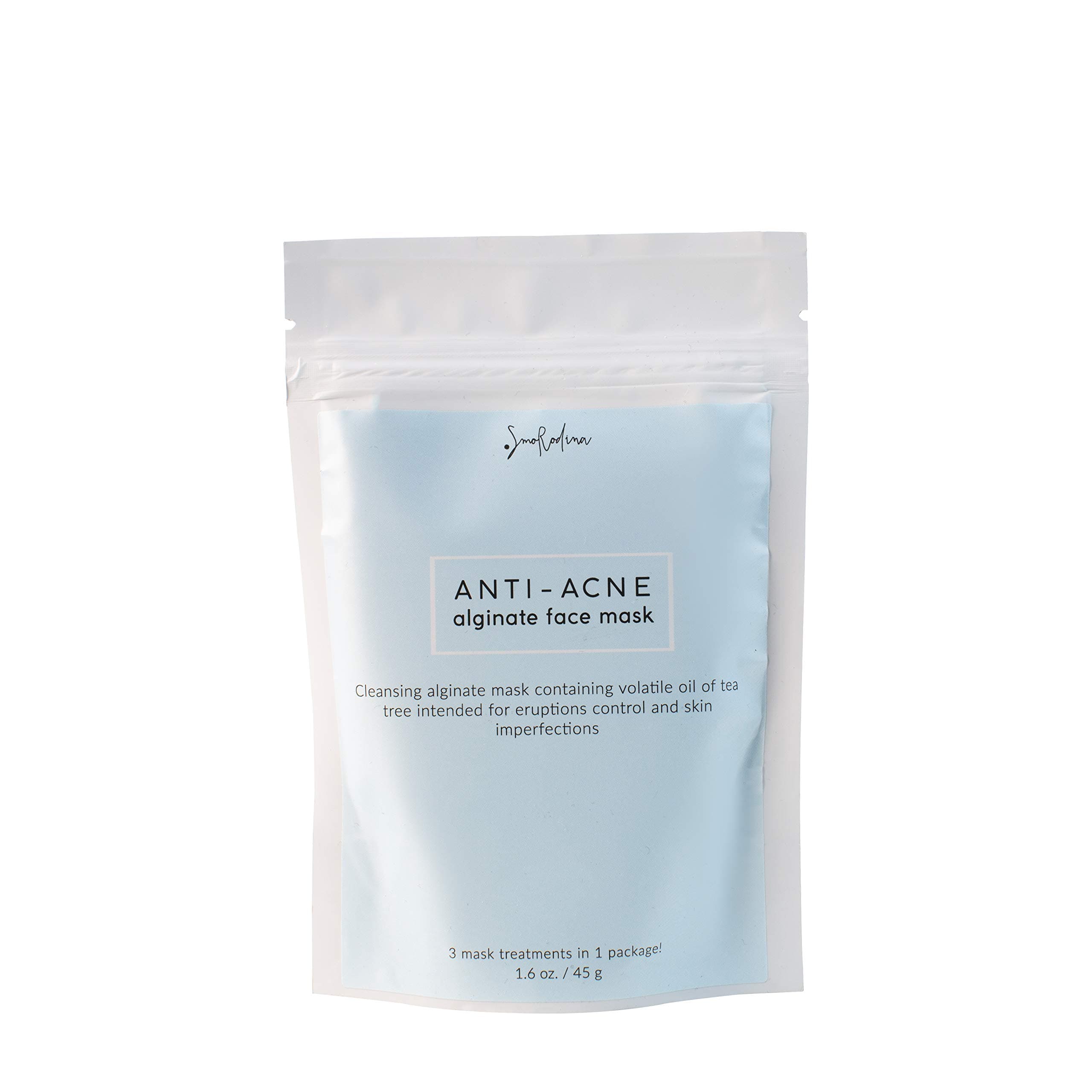 SmoRodina Anti-Acne Alginate Face Mask with Tea Tree Oil, 3 Treatments, Natural Collagen Booster and Pore Minimizer, Diminish Acne Scars and Discoloration, Deep Skin Moisturizer