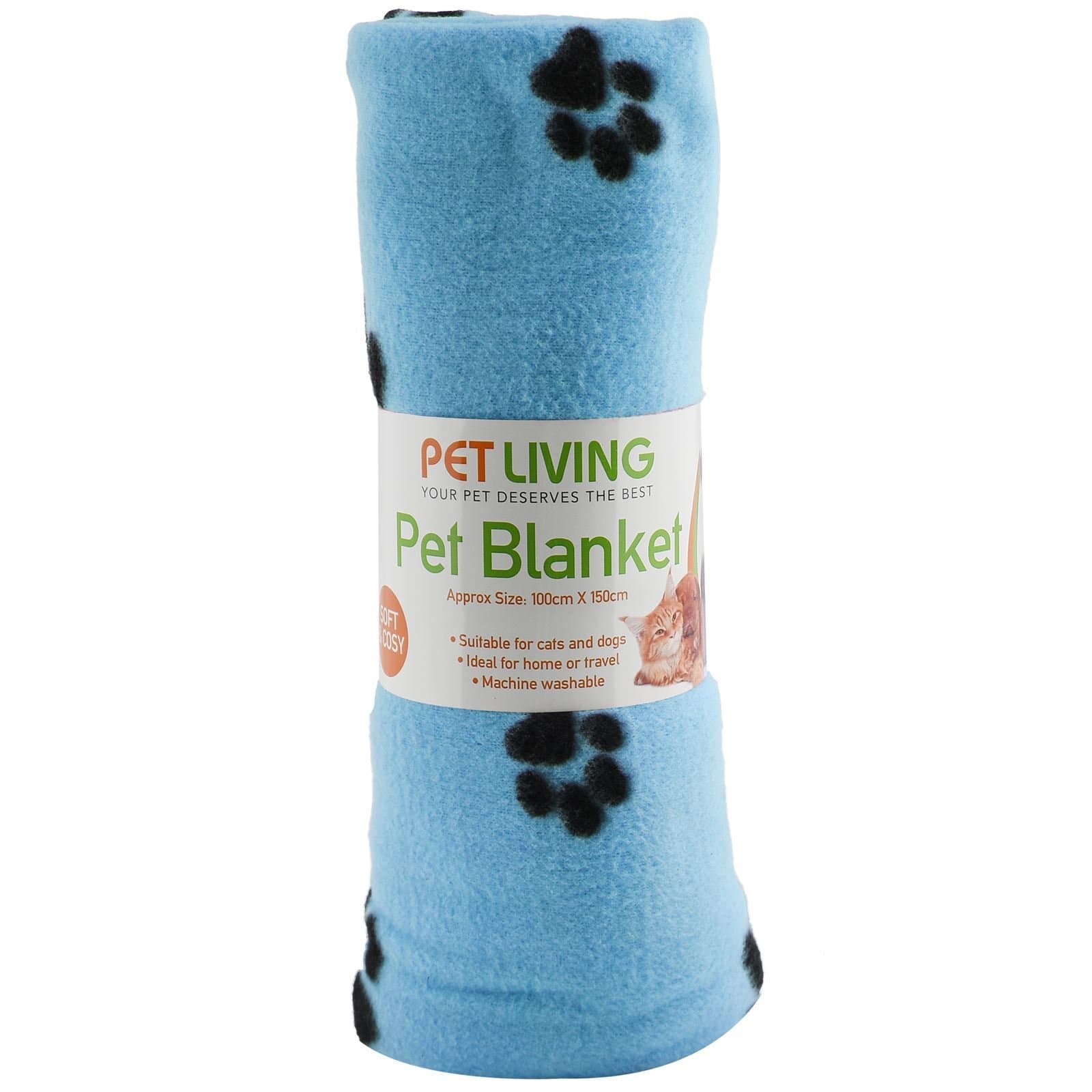 New Pet Touch Soft Fleece Pet Blanket Dogs Puppy Cat Kittens Blankets Paws & Bones Print ((100 X 150) cm, Blue (Black Paws))