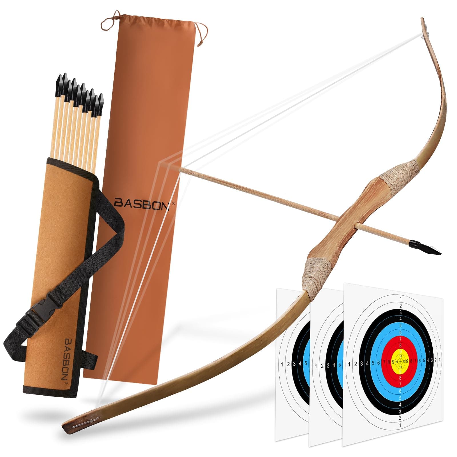 Kids Bow and Arrow Set, 32 Inch Archery Set Handmade Wooden Toy Bow and Arrow for Kids 6-8 8-12, 1 Bows 1 Quivers 10 Arrows 3 Targets & Storage Bag, Gifts for Youth Boys and Girls