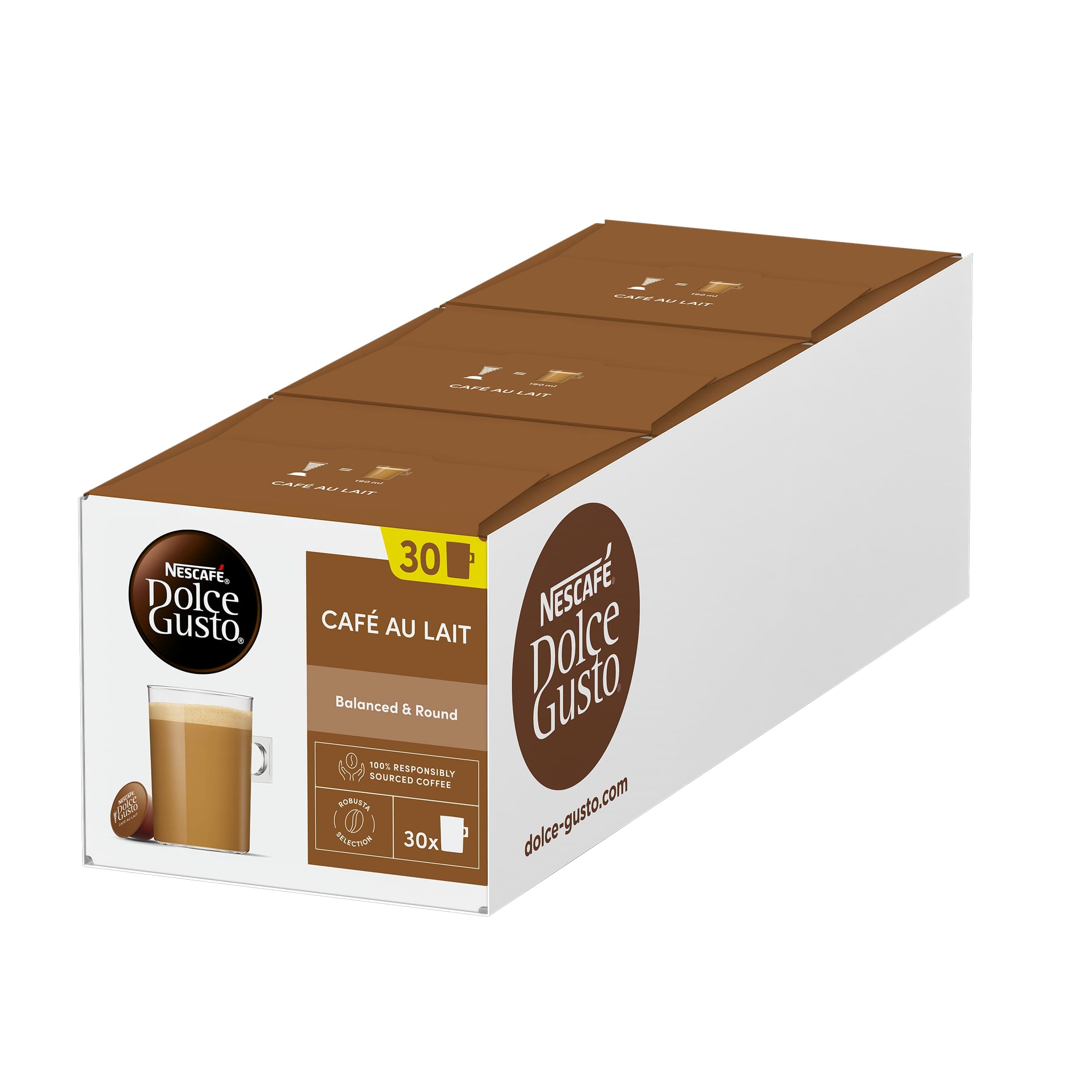 NESCAFÉ DOLCE GUSTO Café Au Lait Coffee Pods Pack of 3 (Total 90 Servings)