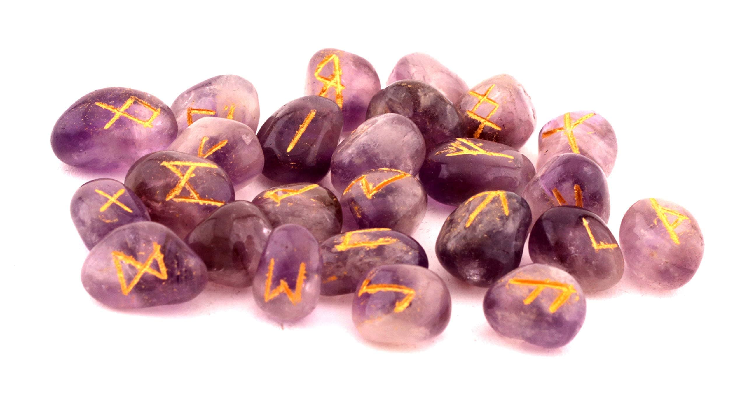 Runes and Healing Stones Set, Wicca Divination Stones, Viking and Pagan Supplies, Runes for Beginners, Amethyst