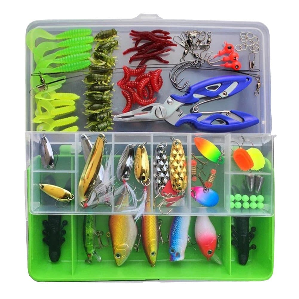 125Pcs / Set Fishing Lures Kits Mixed Universal Assorted Fishing Lure Set with Fishing Tackle Box - Including Spinners, Worm, Hard Lure,Sinking Lures,Minnow,Pliers,etc for Saltwater Freshwater Fishing