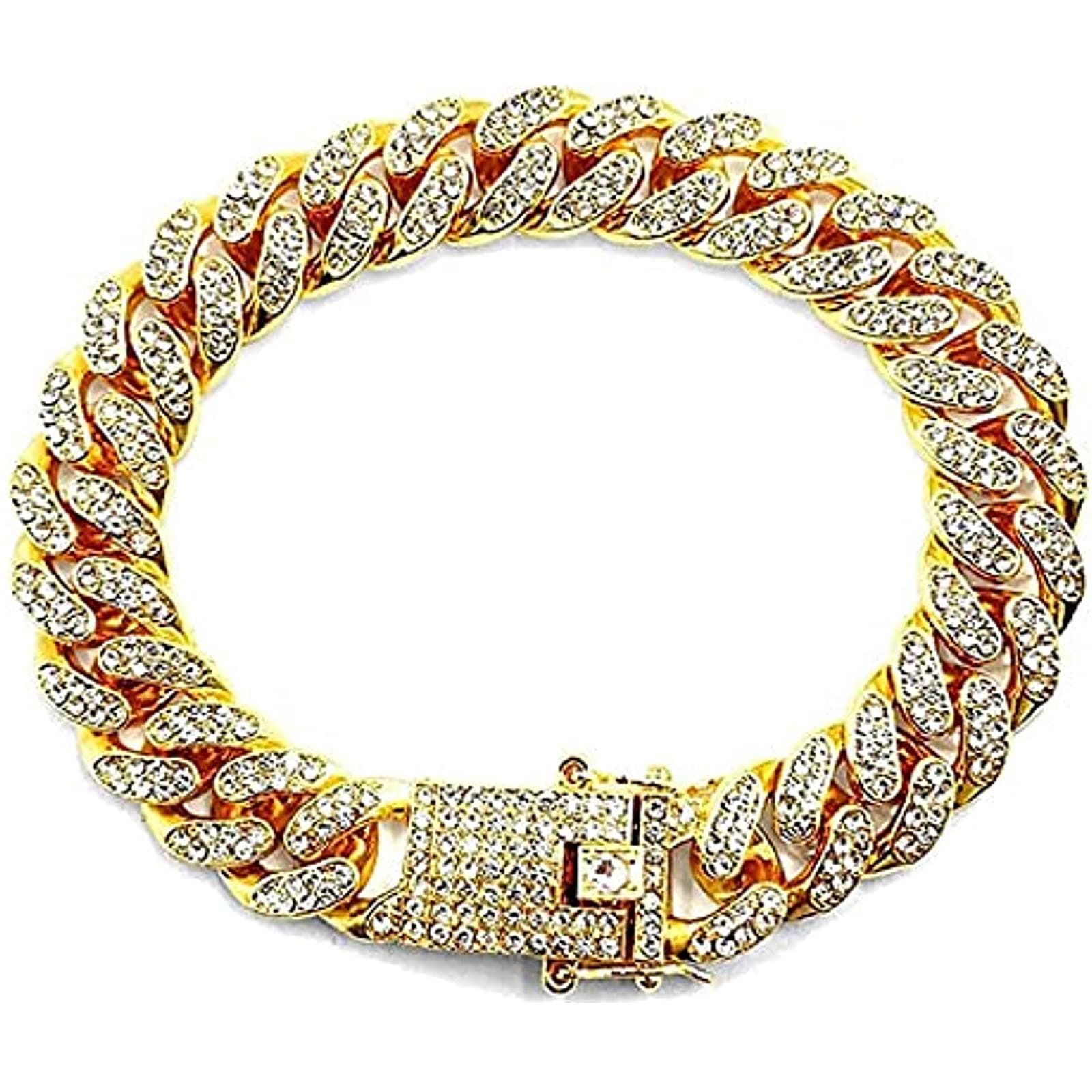 Cuban Link Bracelet Iced Out Miami Gold Plated Hip Hop Full CZ Prong Diamond Bracelet with Giftbox Cuban Link Anklets for Men Women