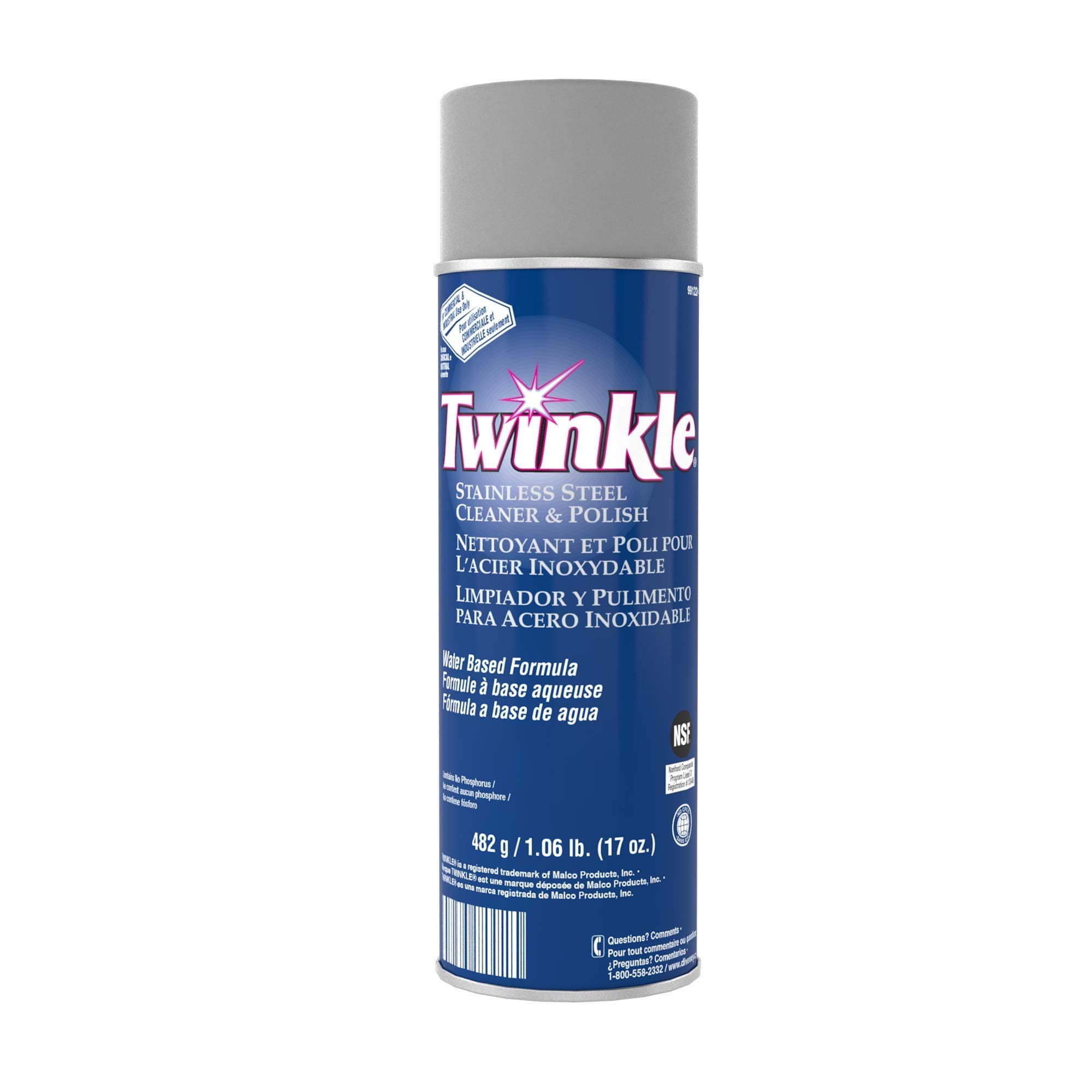 991224 Twinkle Stainless Steel Cleaner & Polish, Removes Tarnish from Brass, Aluminum & Chrome, Lemon Scent, Aerosol Spray, 17-Ounce