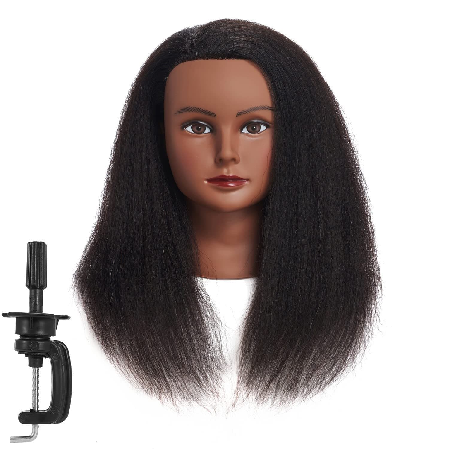 training head 100% Real Hair Female Mannequin Styling Cosmetology Manikin Doll With Free Clamp (B)