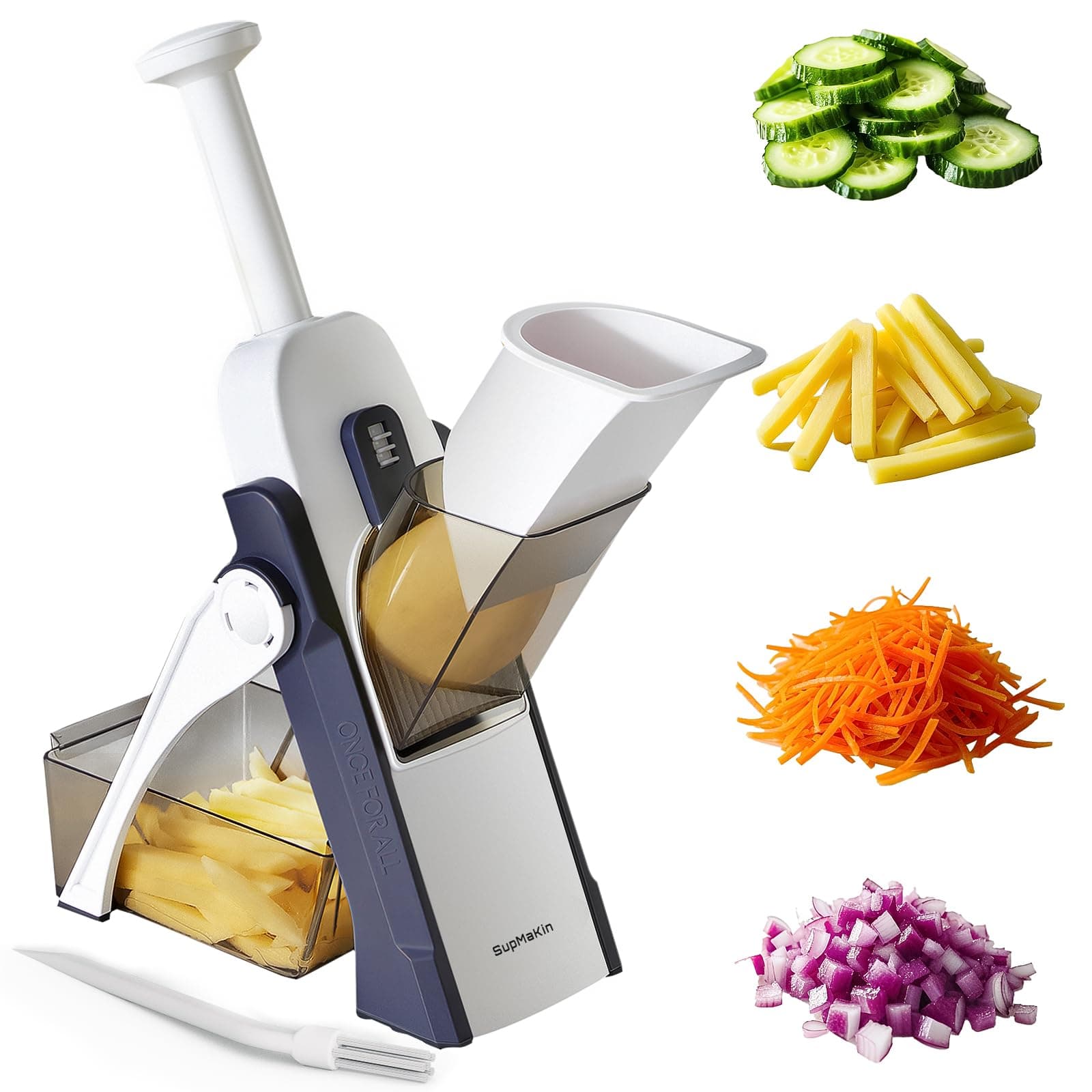 Safest Mandoline Vegetable Slicer, Potato Chip Cutter, Multifunctional Veg Chopper with 4 Cutting Modes to Slice, Dice, Chop, Julienne, Best Kitchen Gadgets Once for All Blue