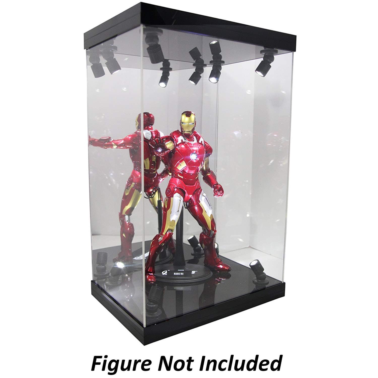 Elite E-01 Matte Black 8 LED Lighted Figure Statue Doll Display CASE for 1/6 Scale Figures and Most Figures UP to 16" INCHES Tall