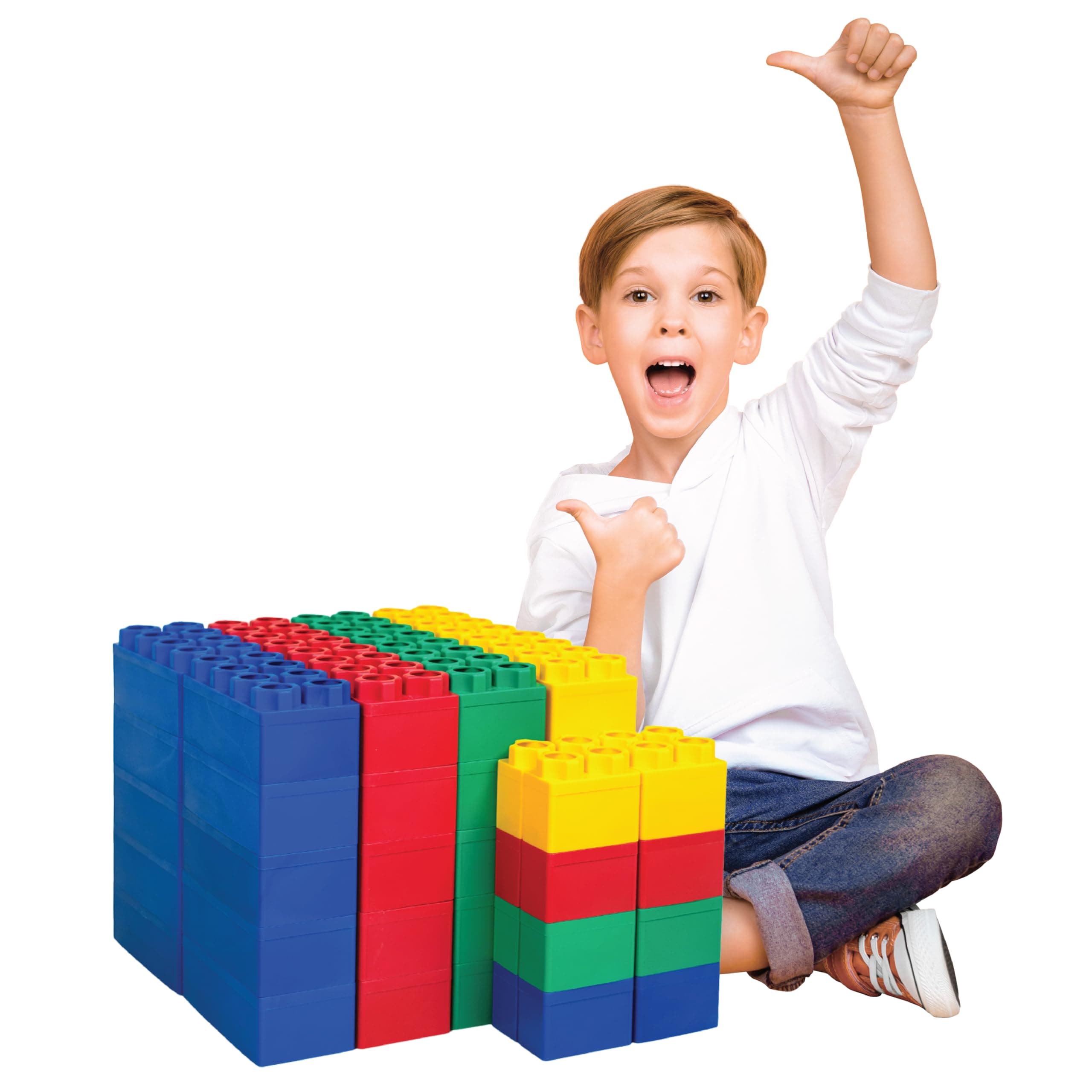 BiggoBlocks 48 pc Jumbo Blocks Set | Made in The USA | 40 Large Blocks | 8 Small Blocks | 4 Colors Red Yellow Green Blue