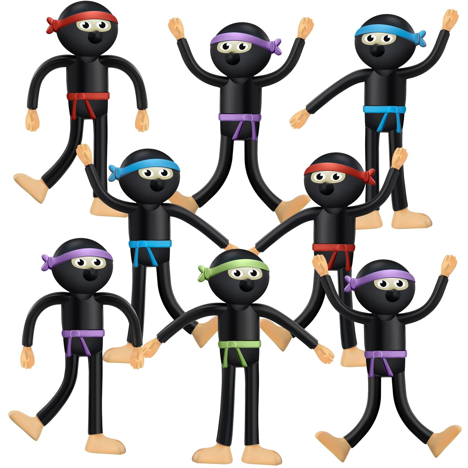 Hungdao 24 Pcs Bendable Ninja Toys for Boys and Girls, Bendable Ninja Figures Bendy Party Favors Toys for Birthday Party Supplies Goodie Bag Stuffers Piñata Fillers, 4 Styles