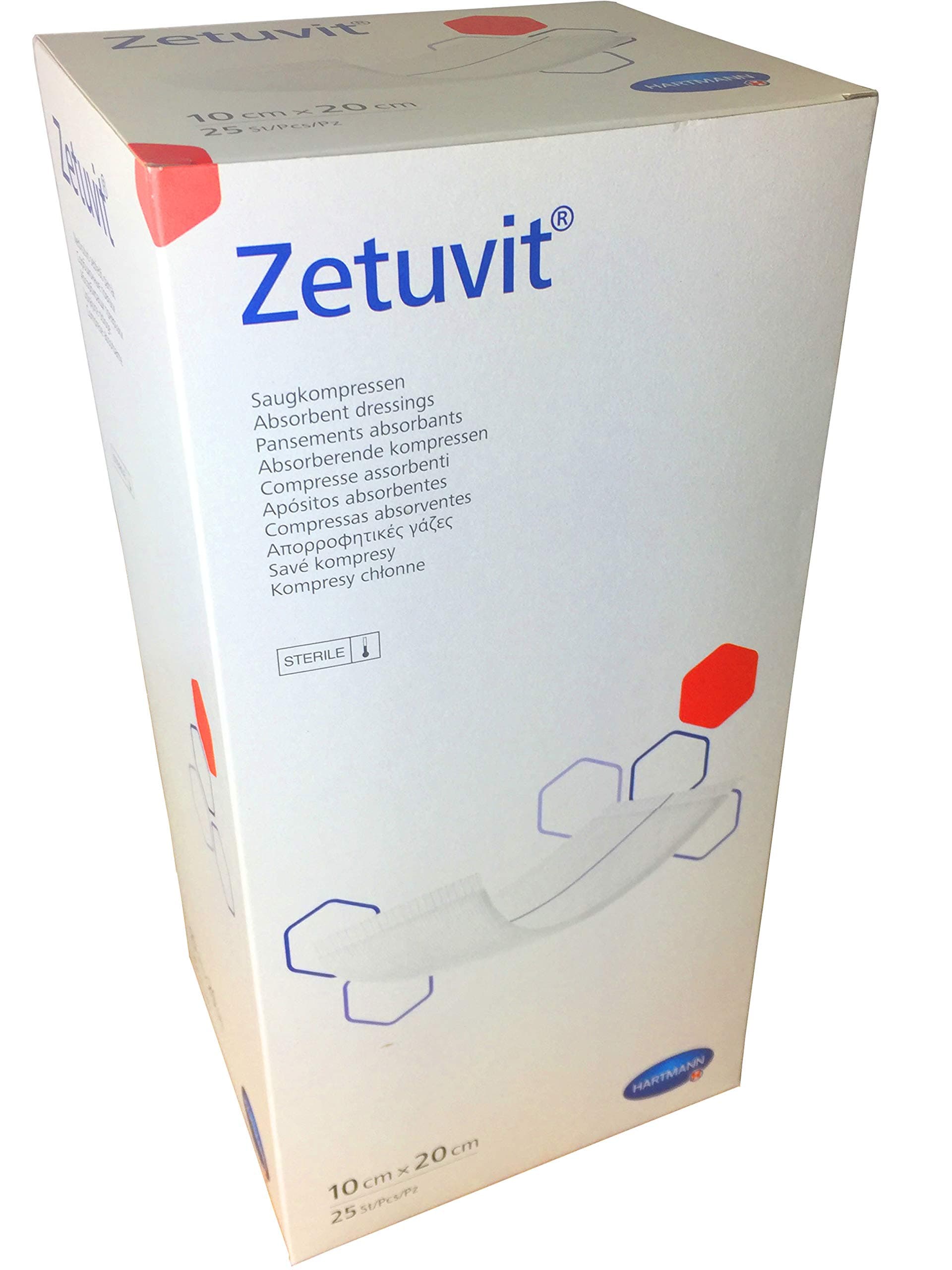 Hartmann Zetuvit Sterile Absorbent Dressing Pads, 10cm x 20cm, Pack of 25