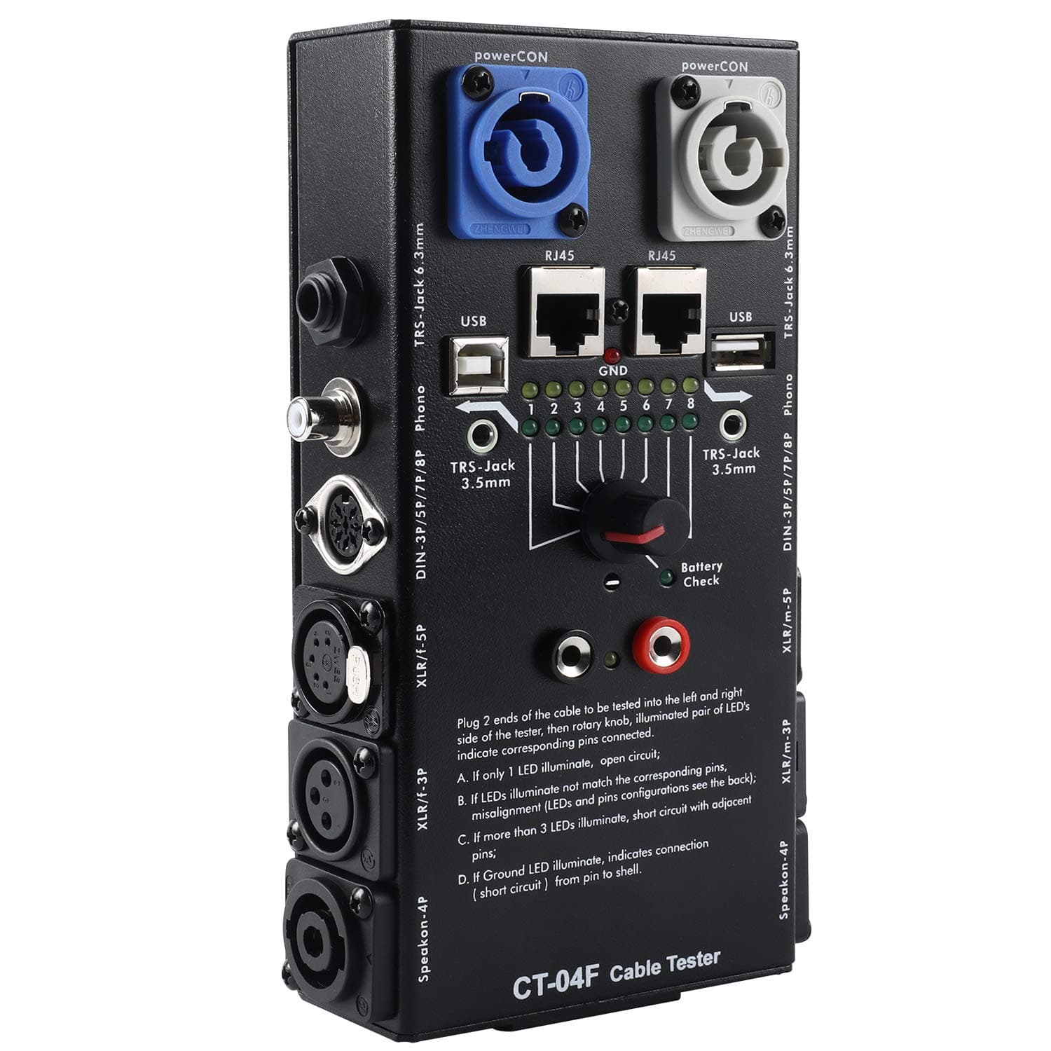 MFL. 13-Plug Audio Cable Tester Line Finder Black 13-in-1 Cable Checker 8-Way Switch Wire Tracker with LED Indicator Rectangular