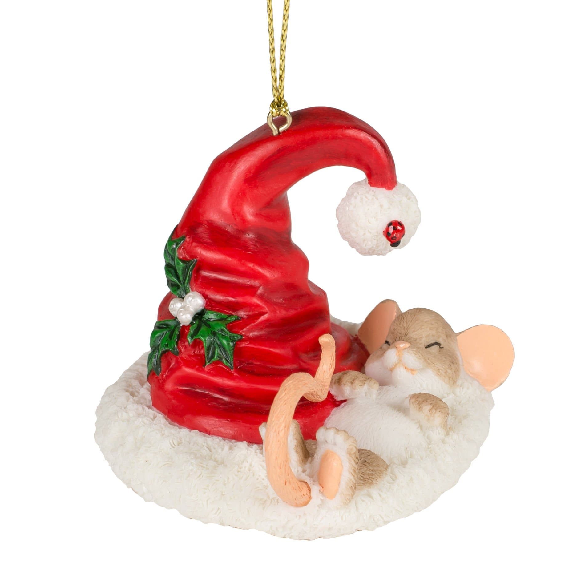 Holiday Cat Nap Mouse in Santa Claus Hat 3 Inch Resin Hanging Tree Ornament