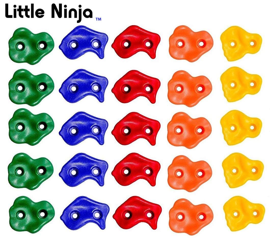 Little Ninja Climbing Holds - 25 Rock Climbing Holds for Kids - Premium Installation Hardware Included - Climbing Rocks for Rock Climbing Wall - Outdoor or Indoor DIY