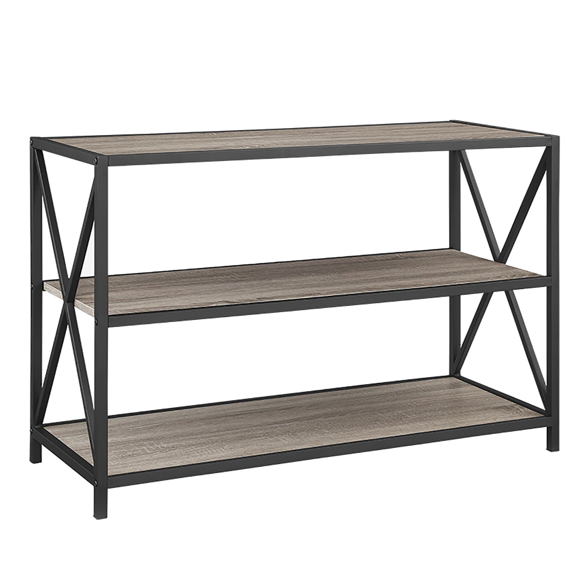 Walker Edison 2 Tier Open Shelf Industrial Wood Metal Bookcase Tall Bookshelf Home Office Storage, 40 Inch, Driftwood