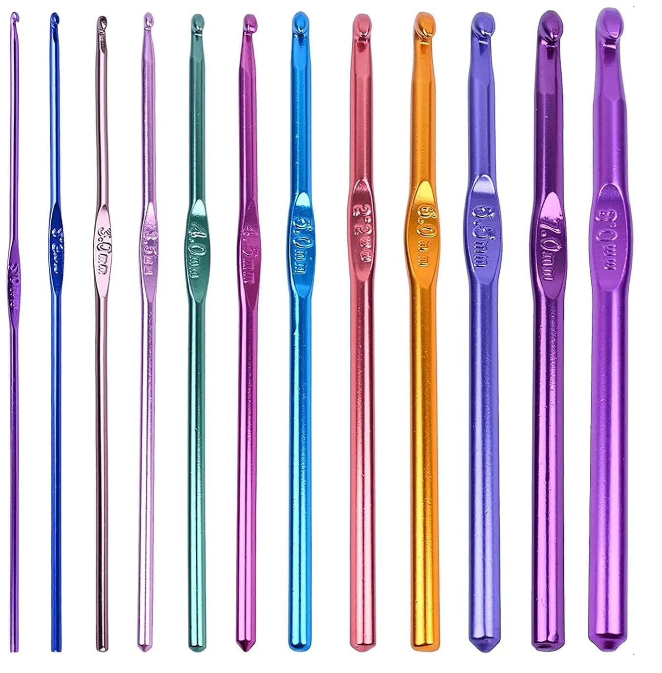 Aluminum Crochet Hooks Knitting Needles Set with Case (Multicolor) - 12 Pieces
