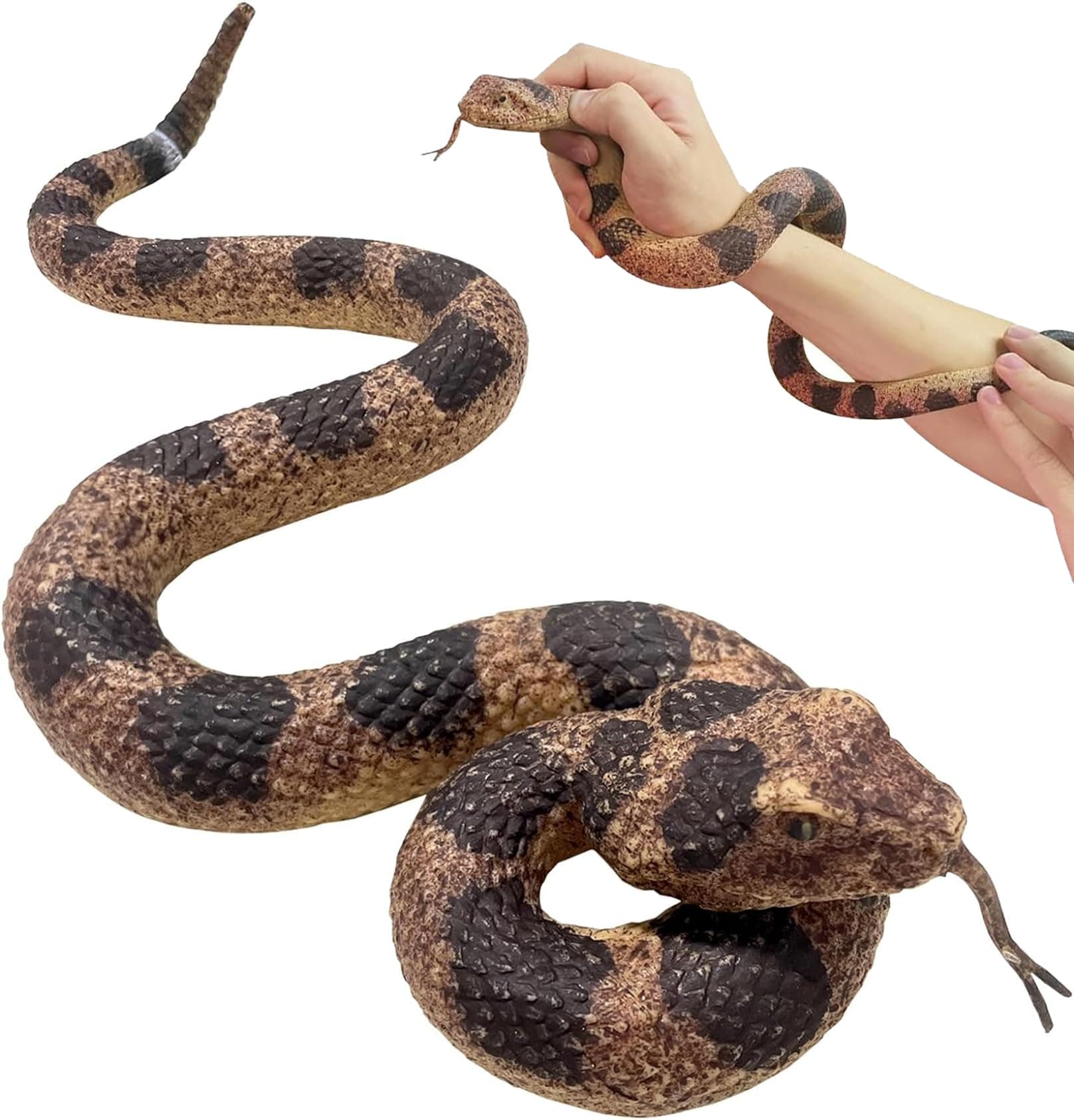 Hsxfl Realistic Fake Snakes Toy Soft Rubber Snake Realistic Keep Birds and Squirrels Away, Rattlesnake Toys for Garden Gift April Fools' Day Party Favors or Halloween Decoration Props