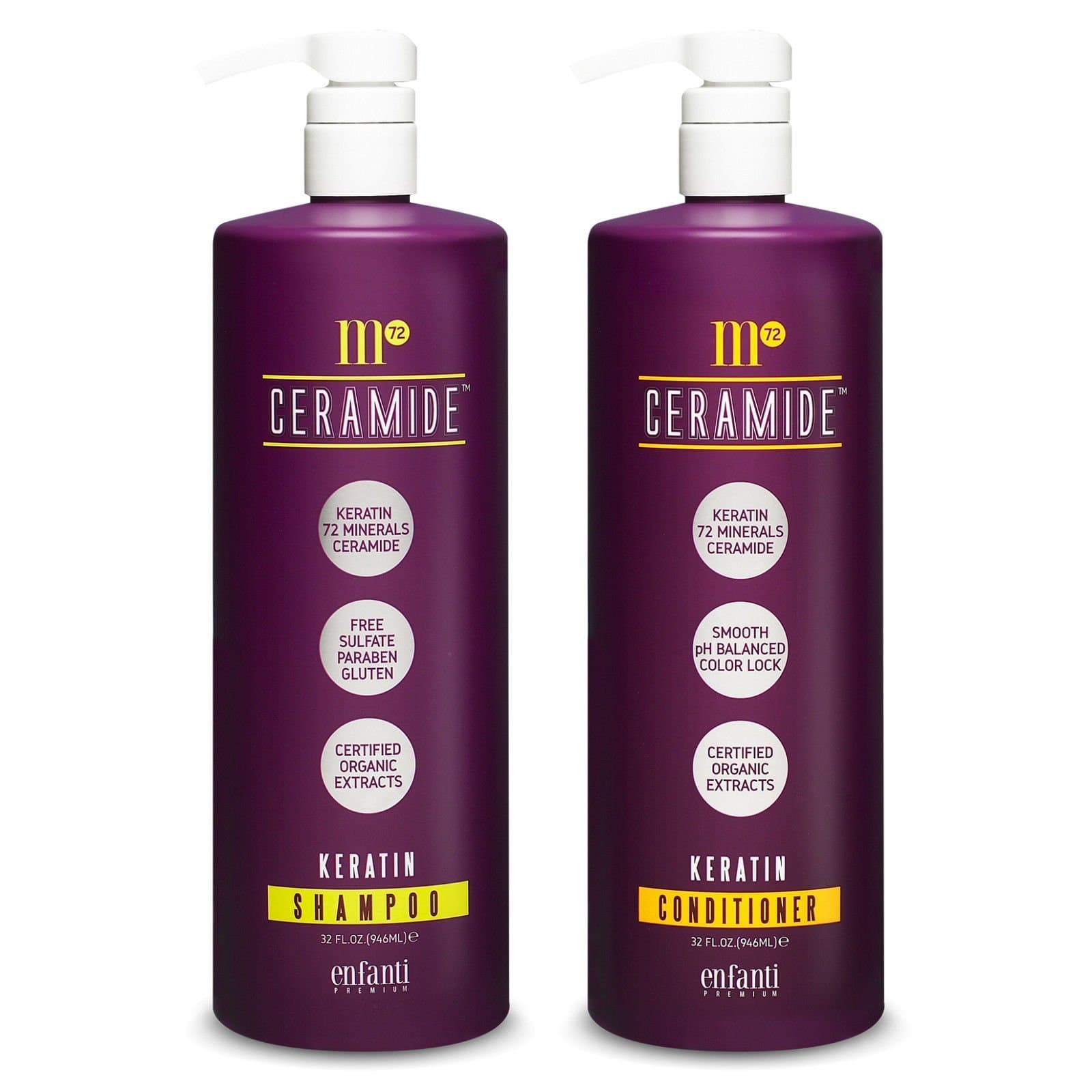 M72 Ceramide Keratin Shampoo and Conditioner Set – 32 oz 72 Minerals Organic Herb Extracts Moisturizing Strengthen Hair Scalp Care Sulfate Free
