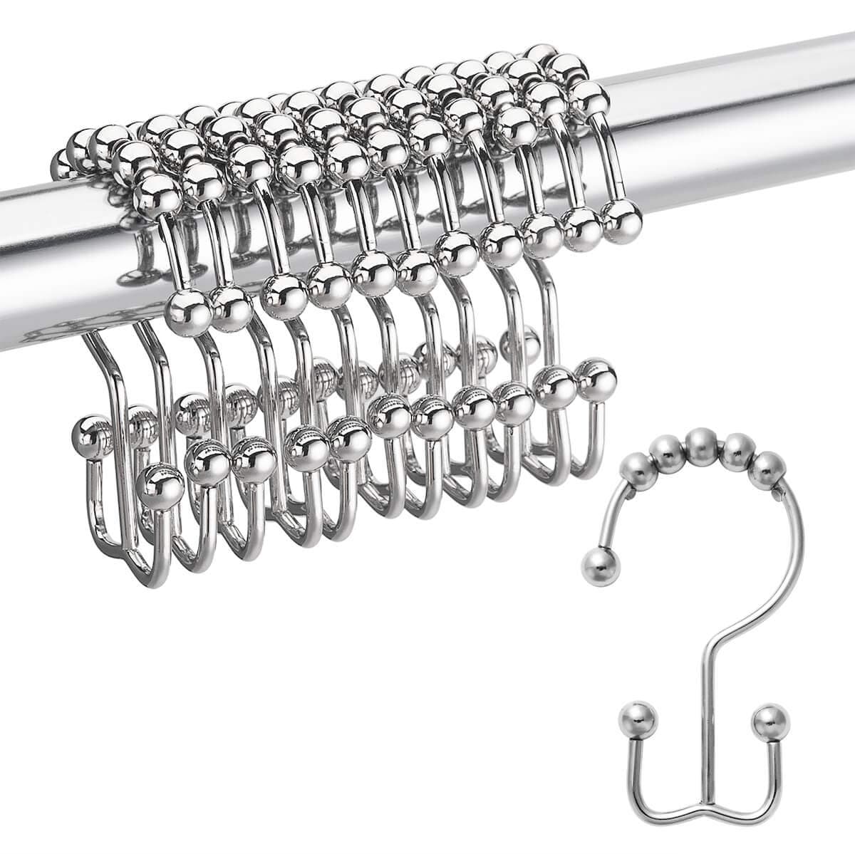 Shower Curtain Hooks Rust Resistant Shower Curtain Rings Metal Glide Rollers Shower Hooks for Bathroom Shower Curtain Rods Curtains, Set of 12 (Chrome)