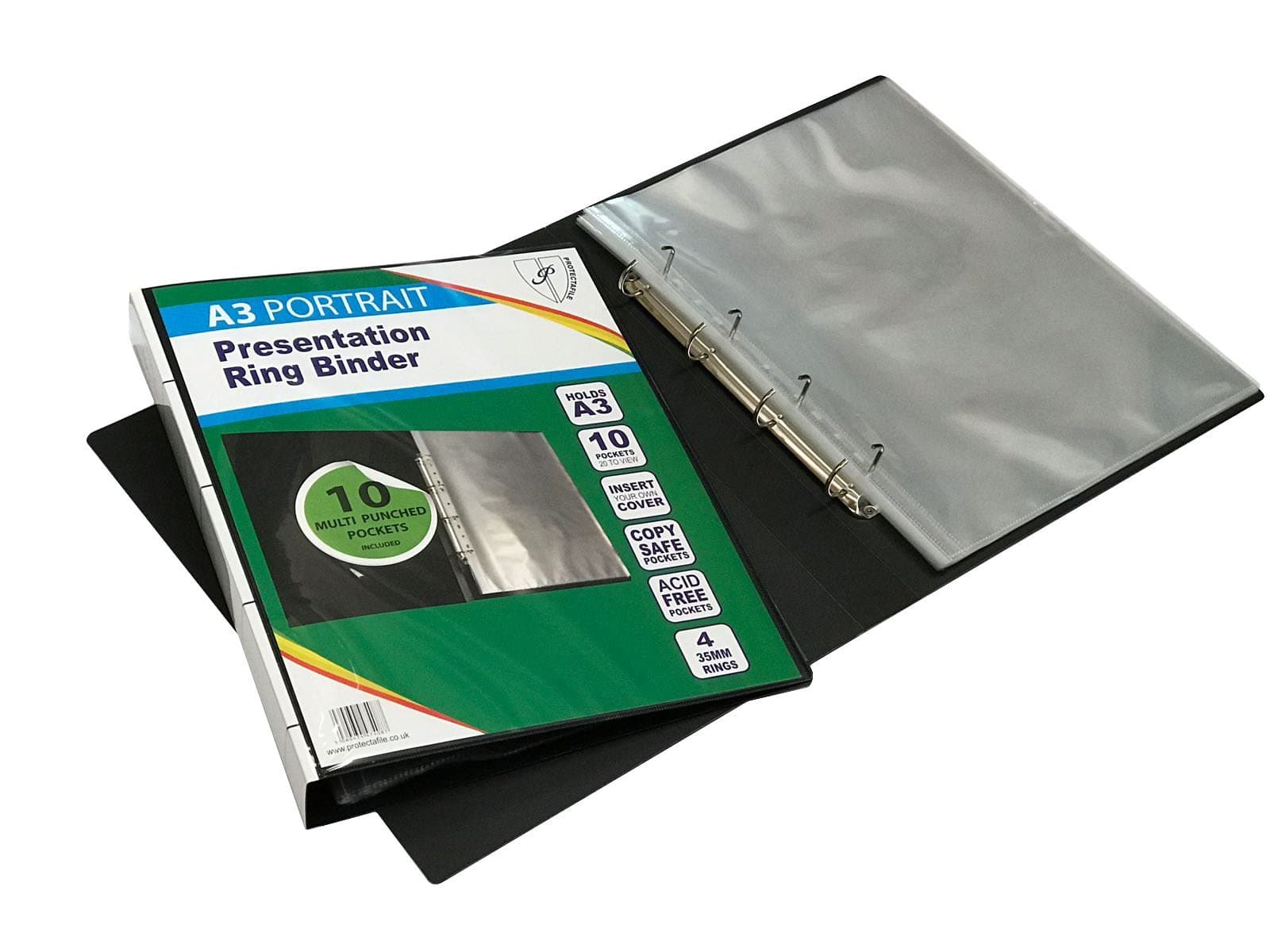 Tiger A3 Deluxe Portrait 4-D Ring Binder Folder File Black Presentation Portfolio + 5 Sleeves